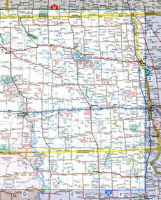 map of eastern North Dakota with cities and roads