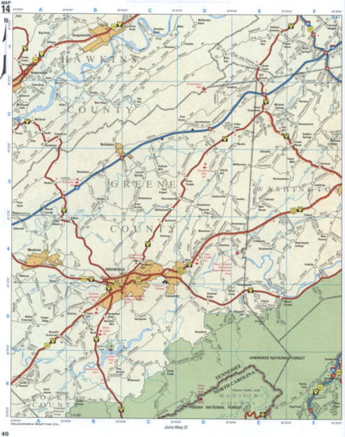 map of Greene CO TN and Hawkins CO TN