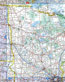 Detailed map of the western part of Minnesota State, USA.