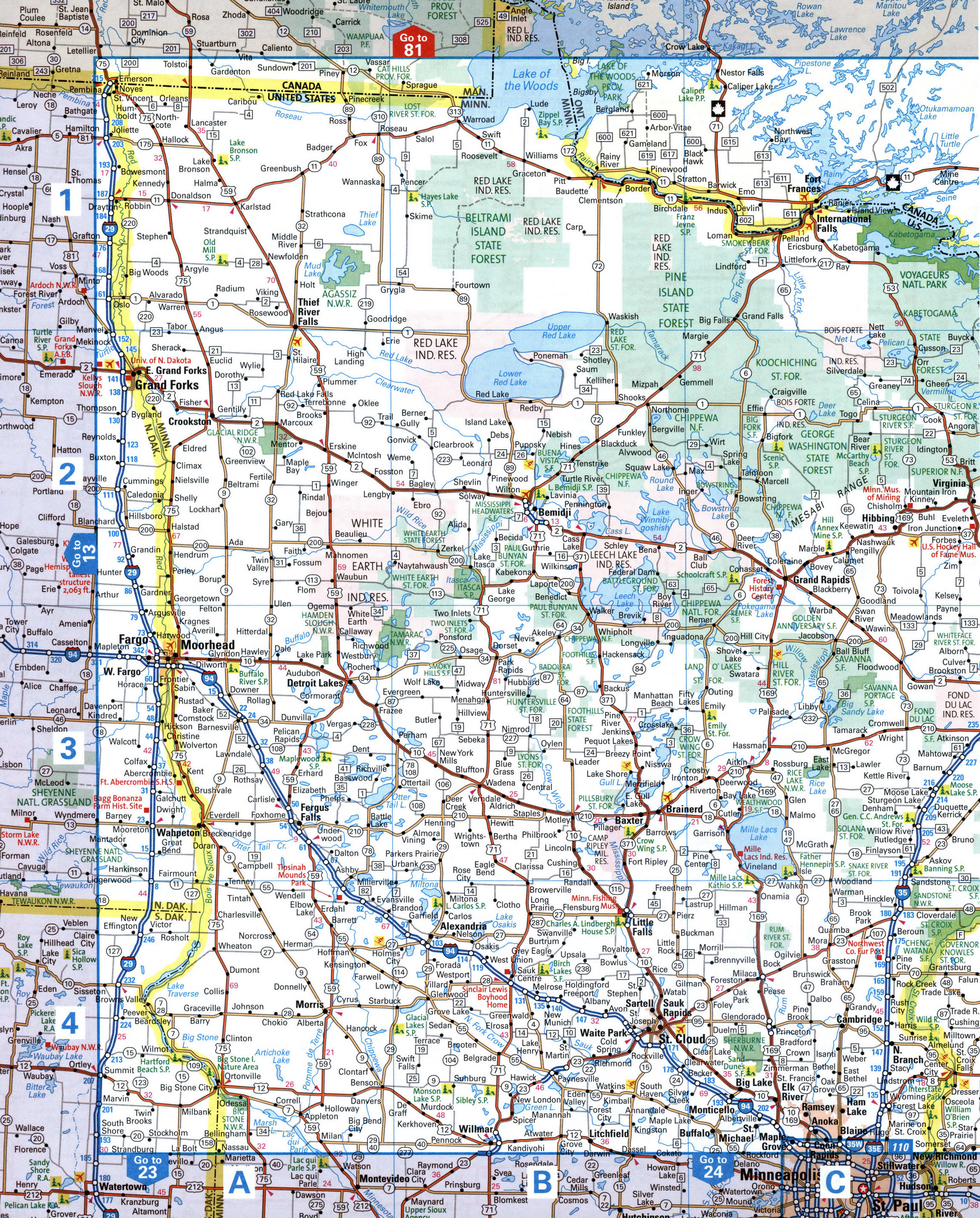 map of western Minnesota with cities and roads