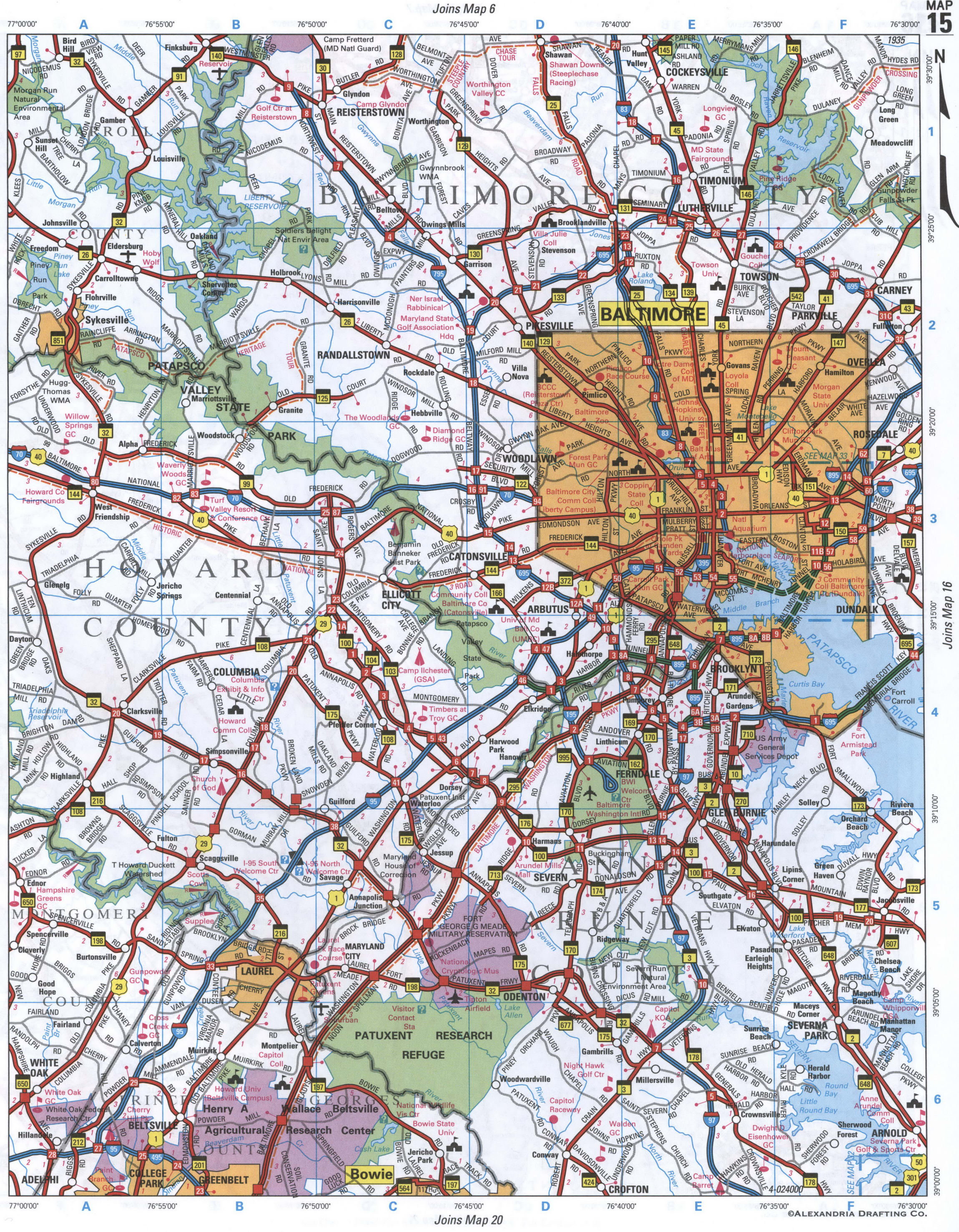map of Howard, Baltimore, and Anne Arundei Counties, Maryland