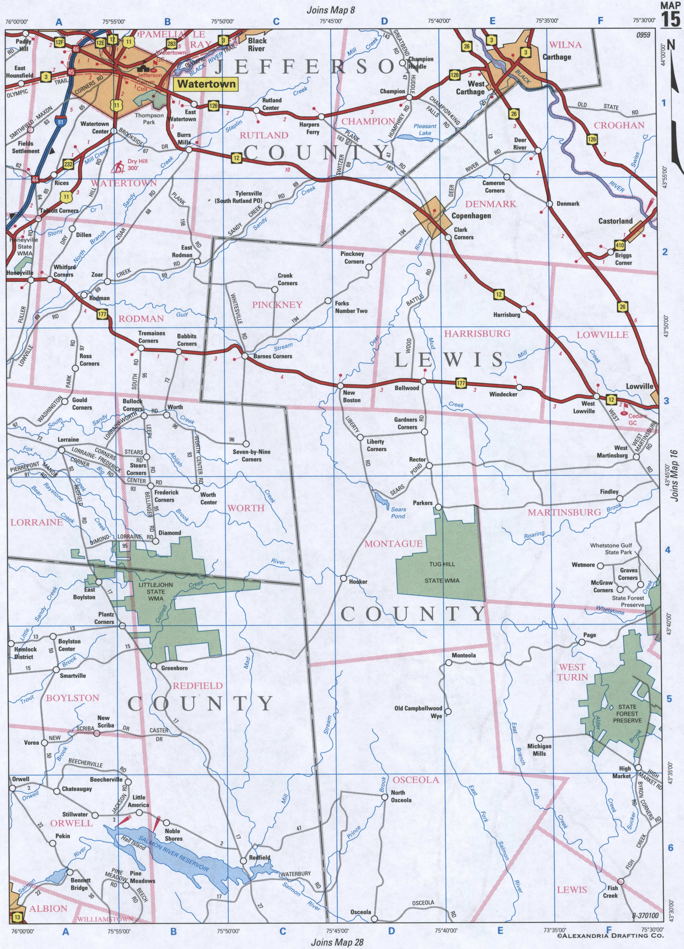 map of Lewis County and Jefferson County