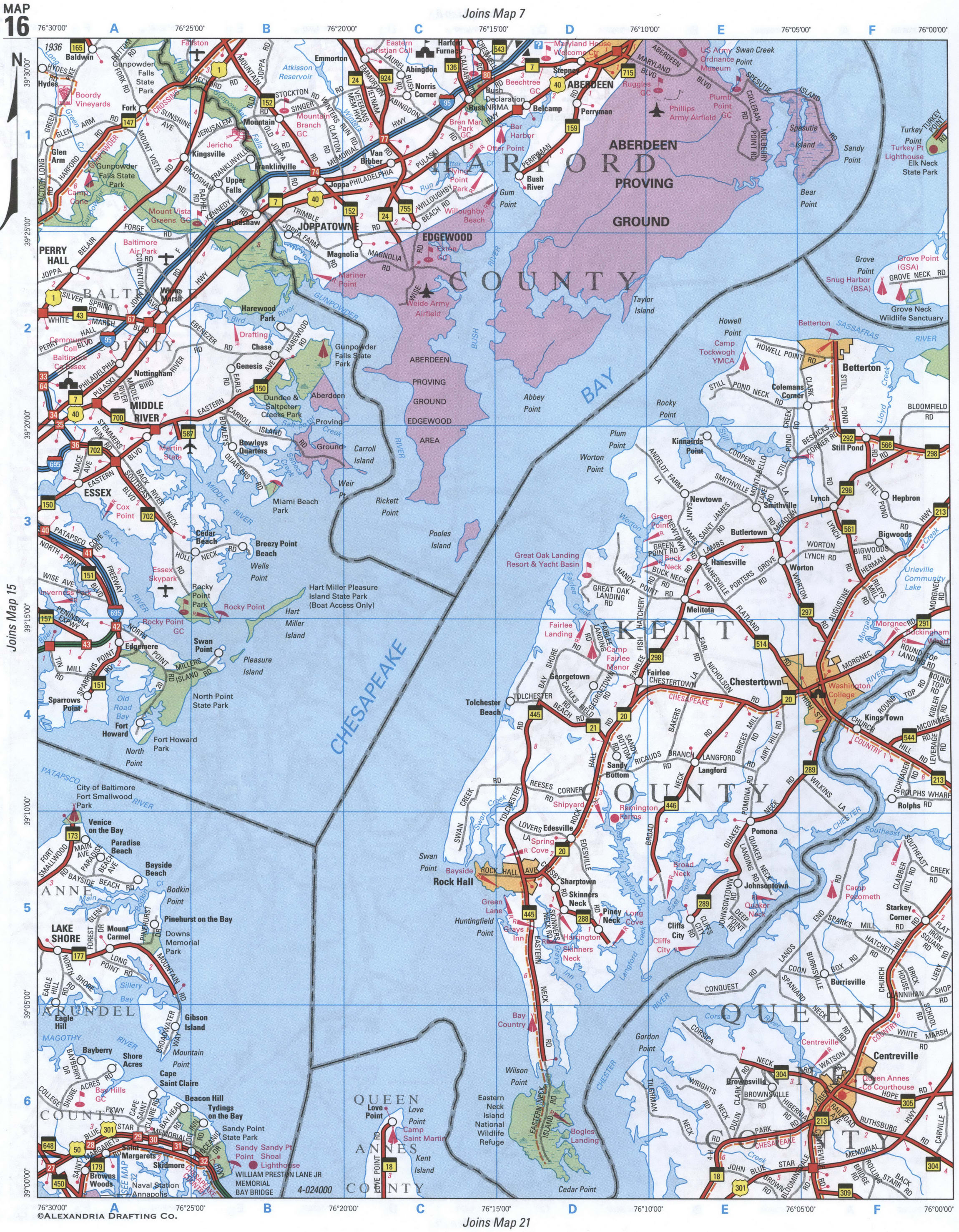 map of Harford, Queen, and Kent Counties, Maryland