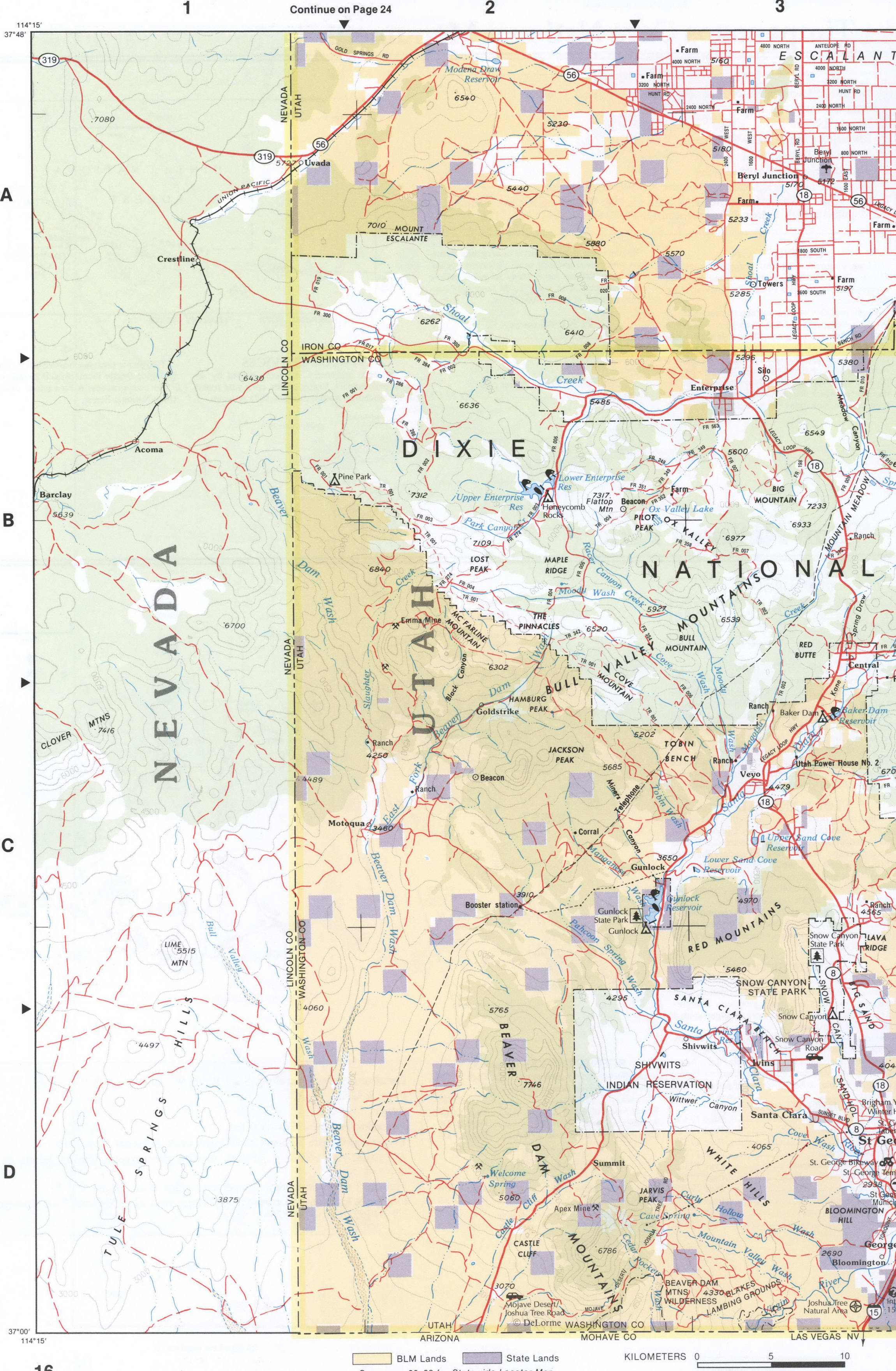 Topographic map of Southwestern Utah - Iron CO & Washington CO