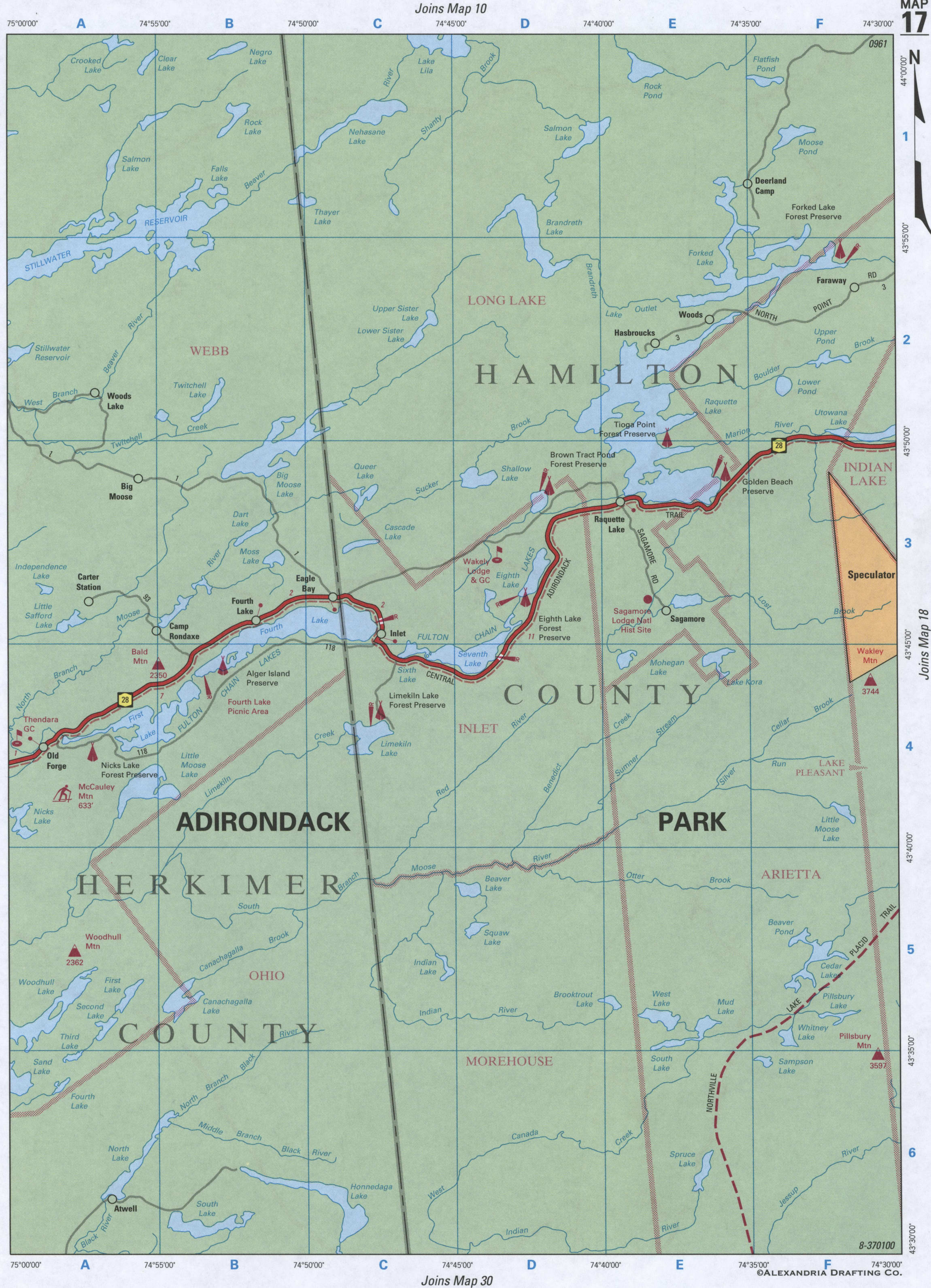 map of Herkimer County and Hamilton County NY