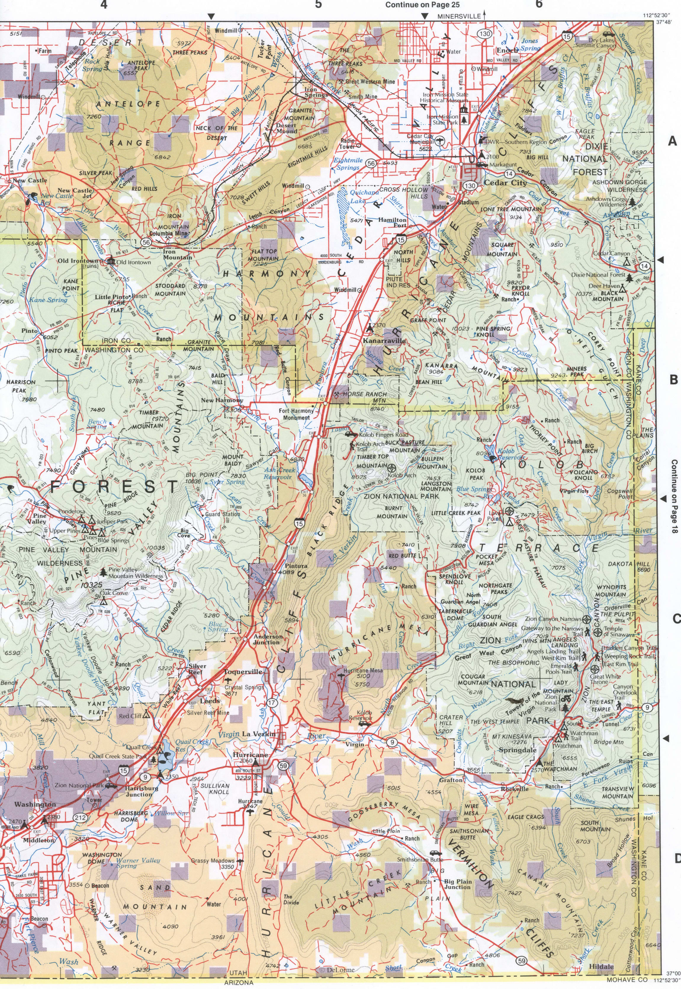 Topographic map of Southwestern Utah - Iron CO & Washington CO