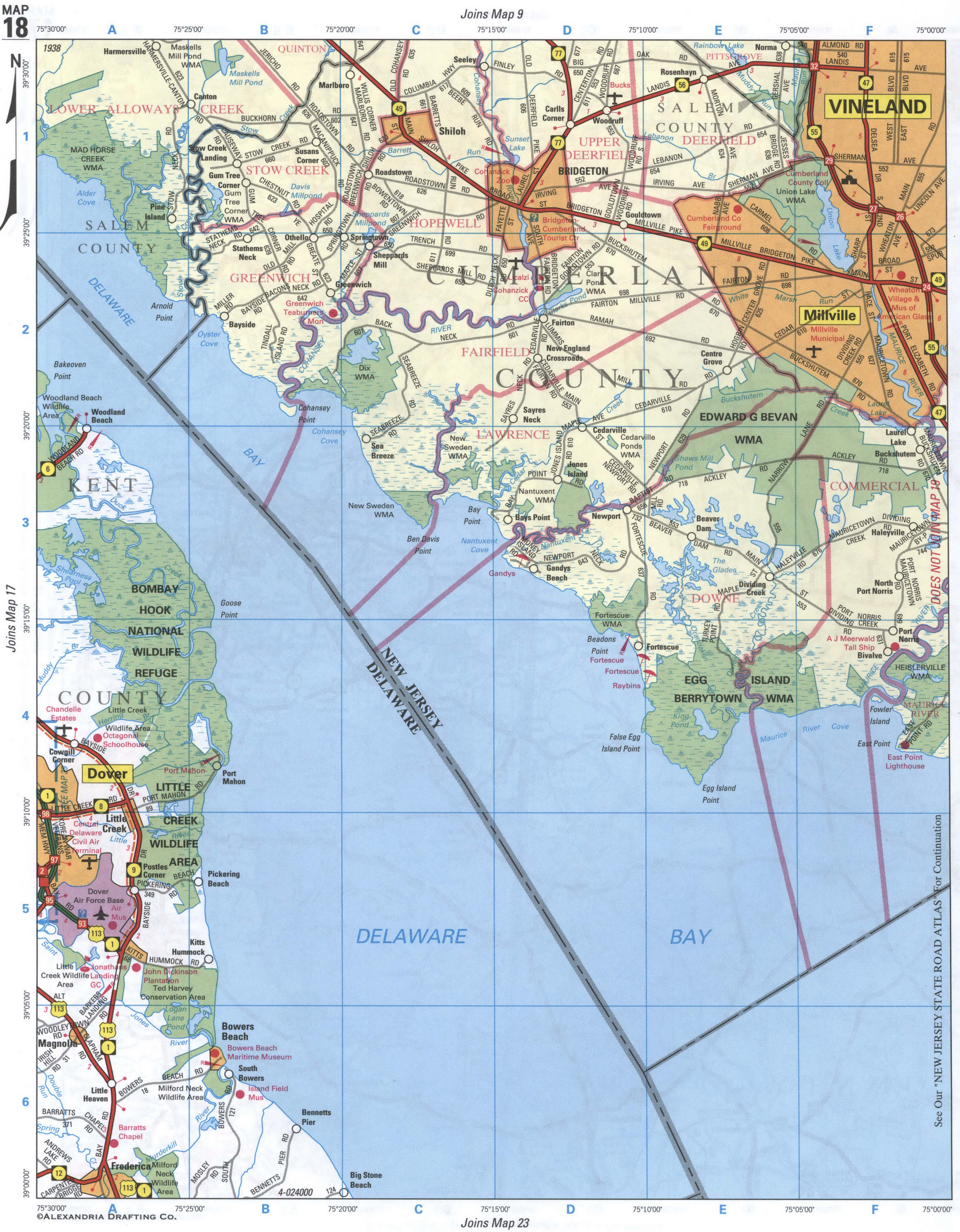 map of Kent County DE and Cumberland County NJ