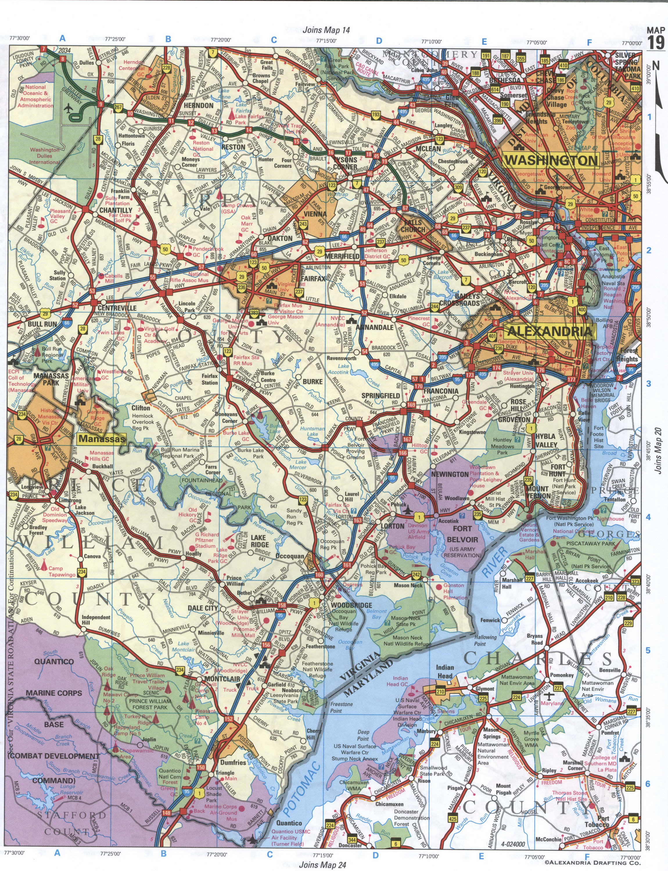 map of Charles County MD and Fairfax County VA