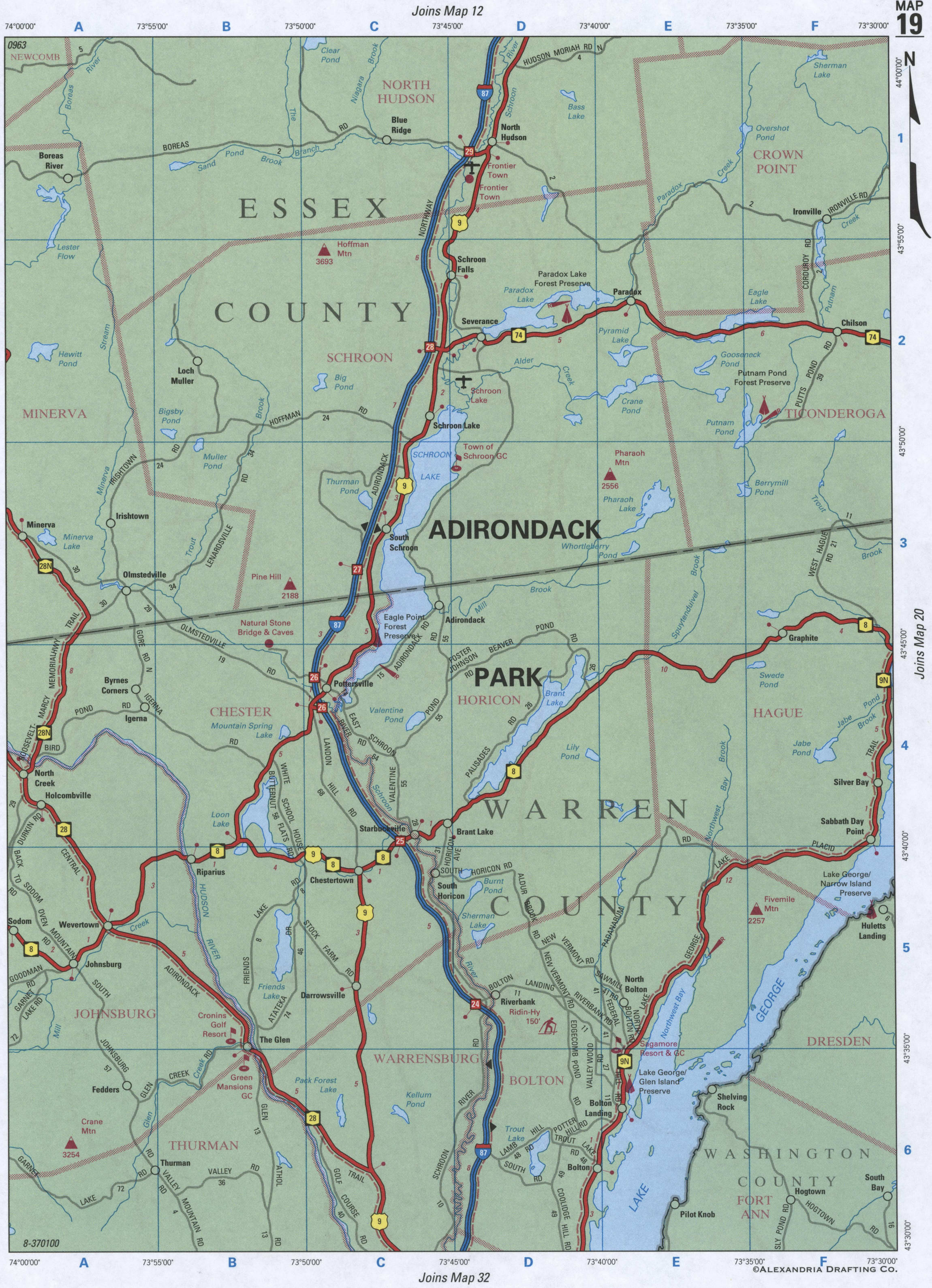 map of Essex County and Warren County NY