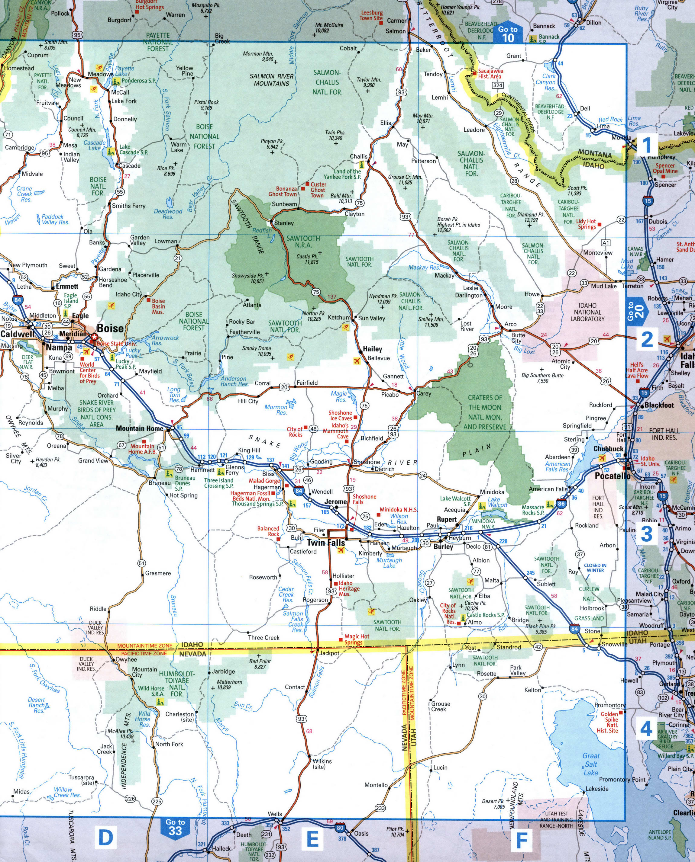 Map of southern Idaho with cities and roads. Map of the Boise and Twin Falls area
