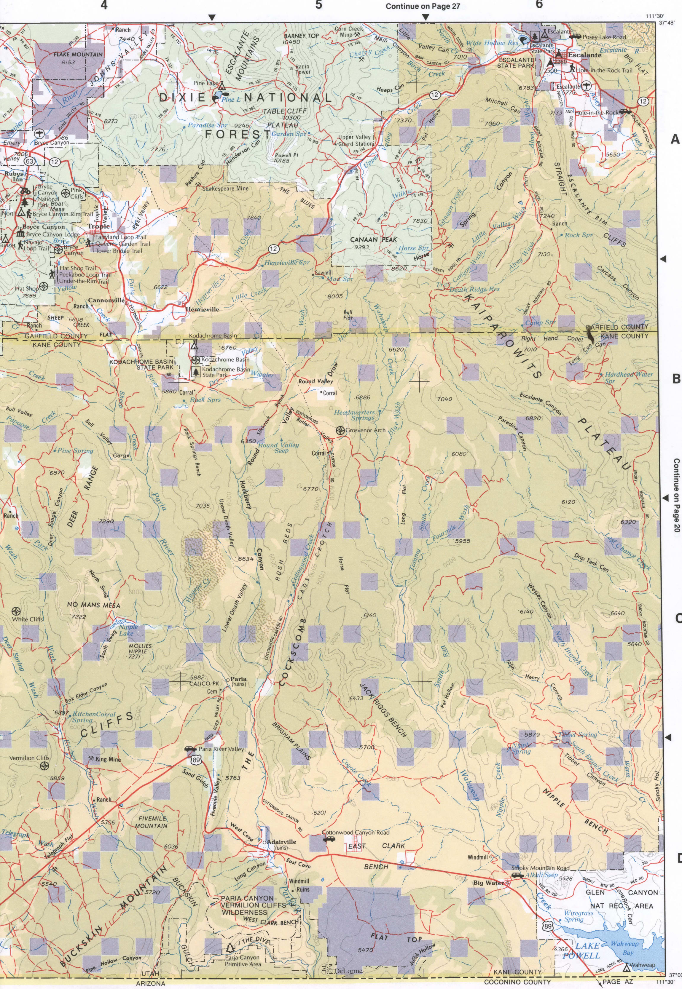 Topographic map of Southwestern Utah - Kane CO & Garfield CO