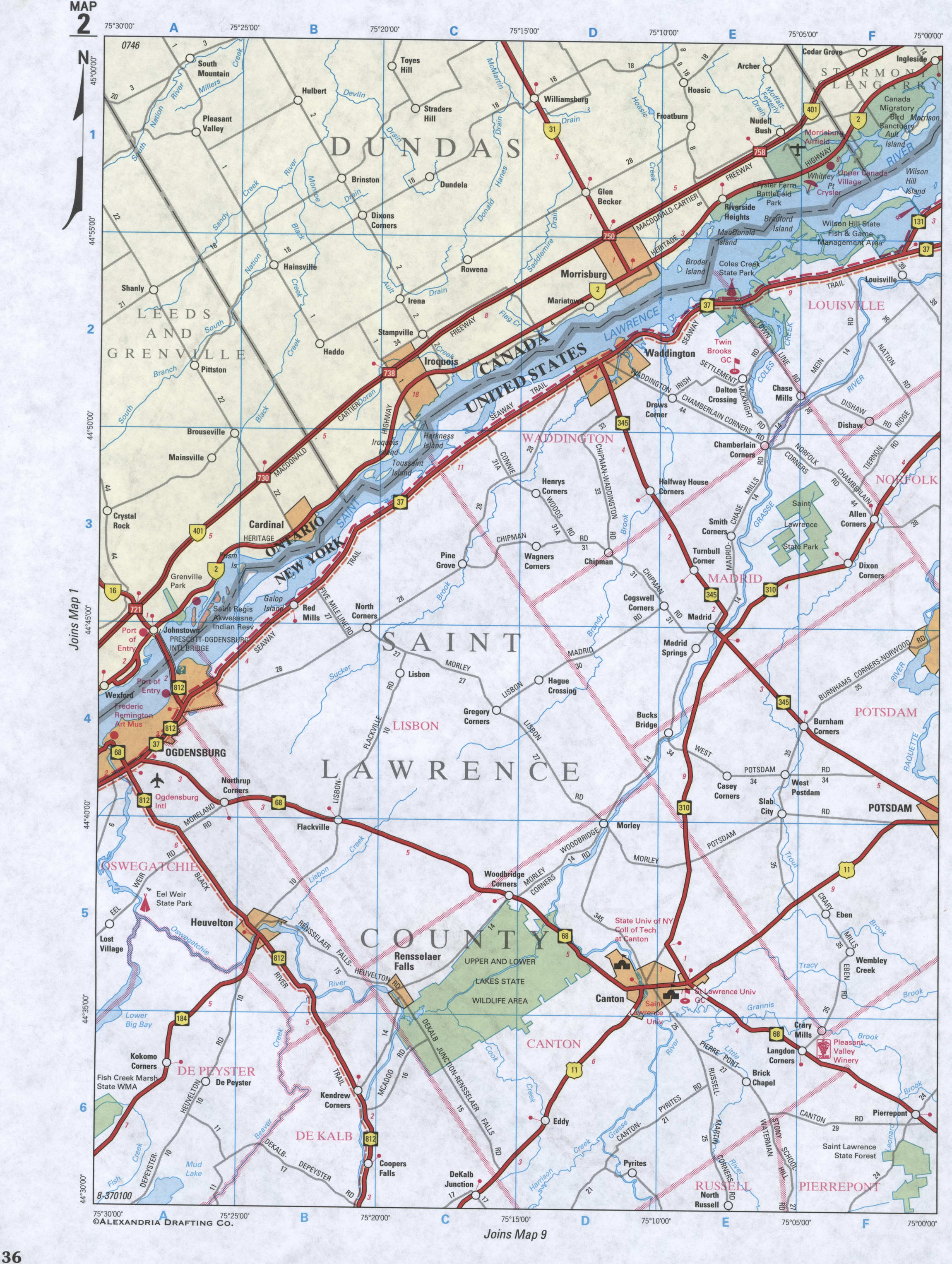 map of Saint Lawrence County and Dundas