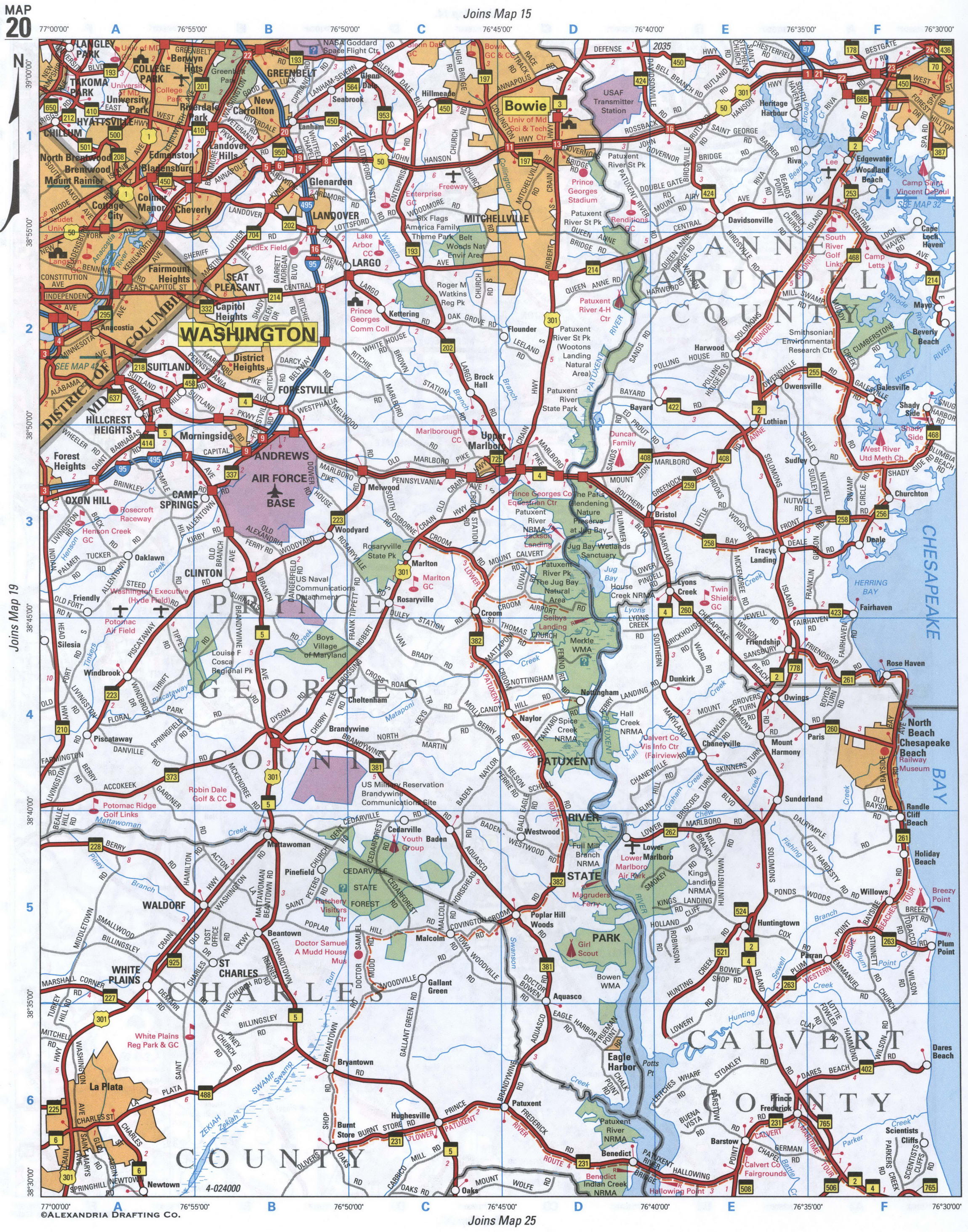 map of Queen Annes, Calvert, Charles, Prince Georges Counties