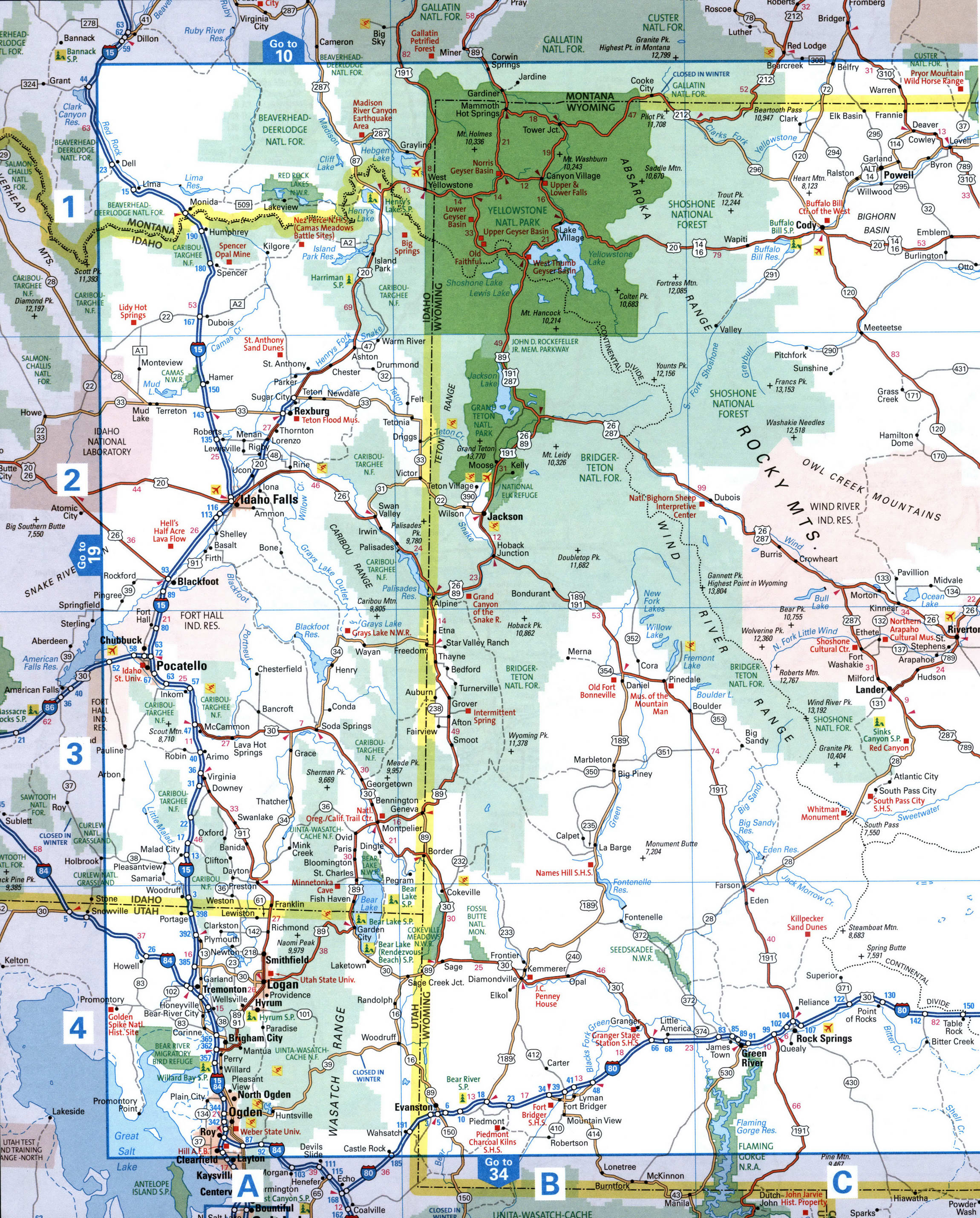 Map of Eastern Idaho and Western Wyoming. Map of the Idaho Falls and Pocatello area