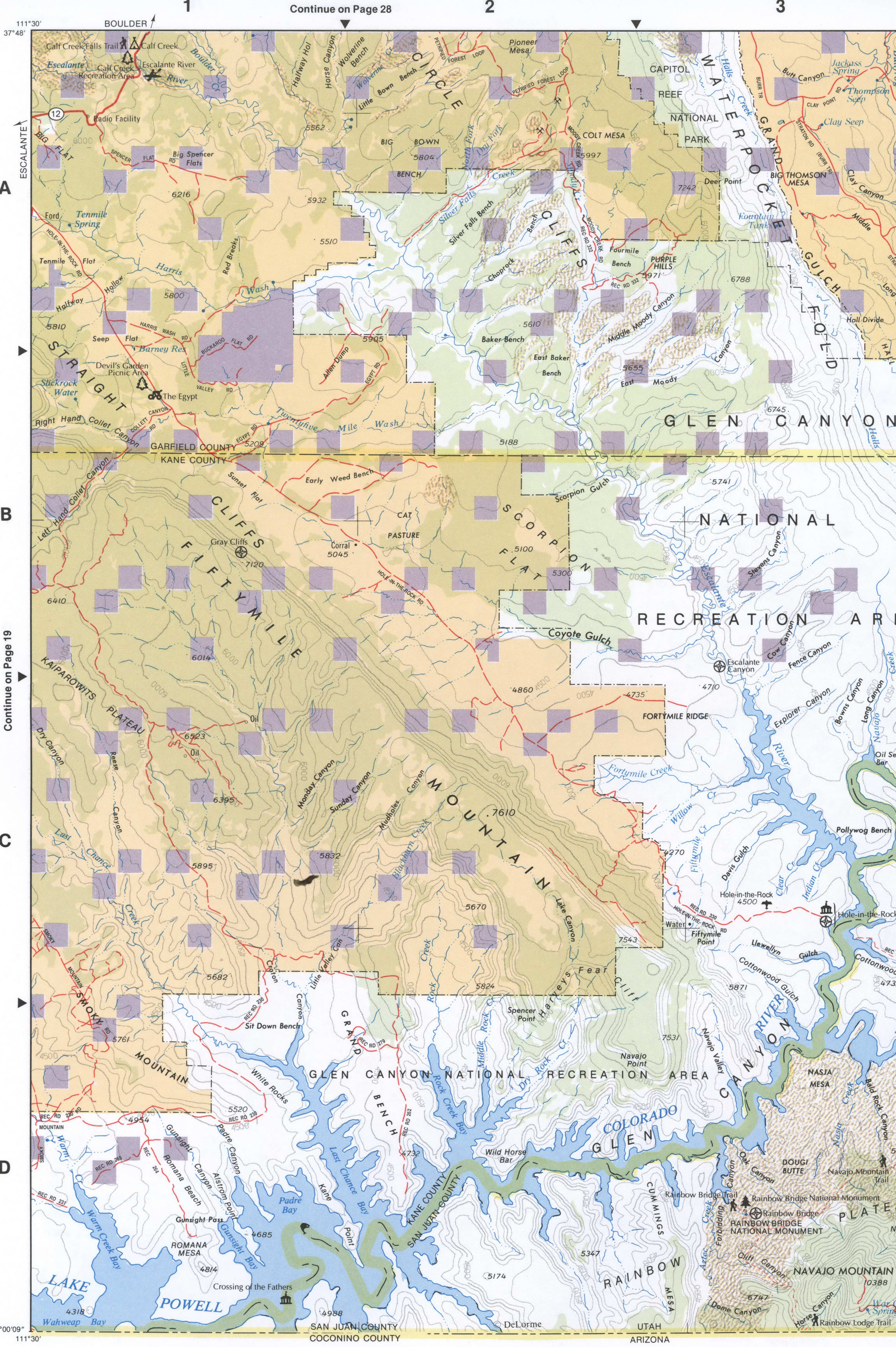 Topographic map of Southeast Utah - Kane CO and Garfield CO