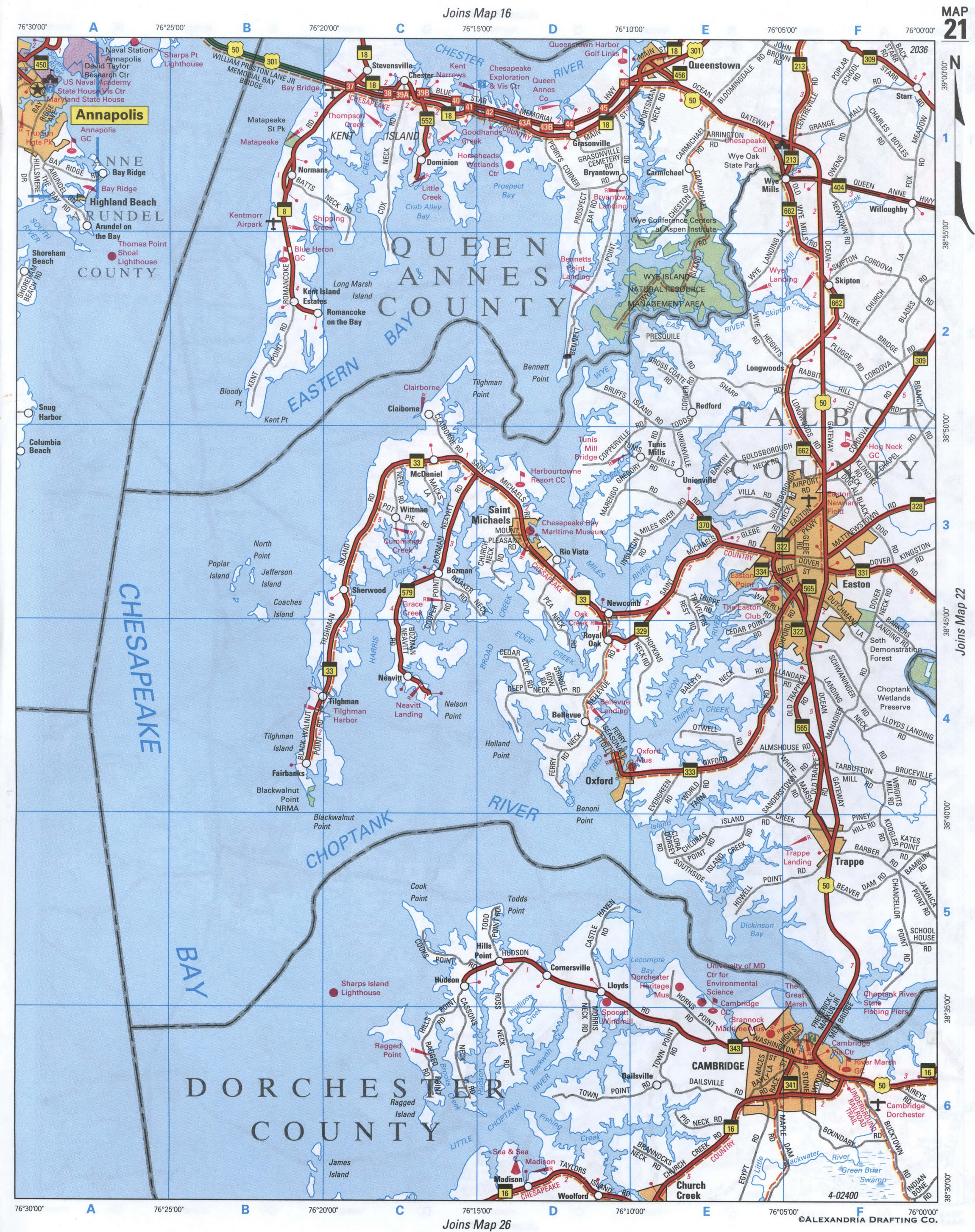 map of Queen Annes, Talbot, and Dorchester Counties