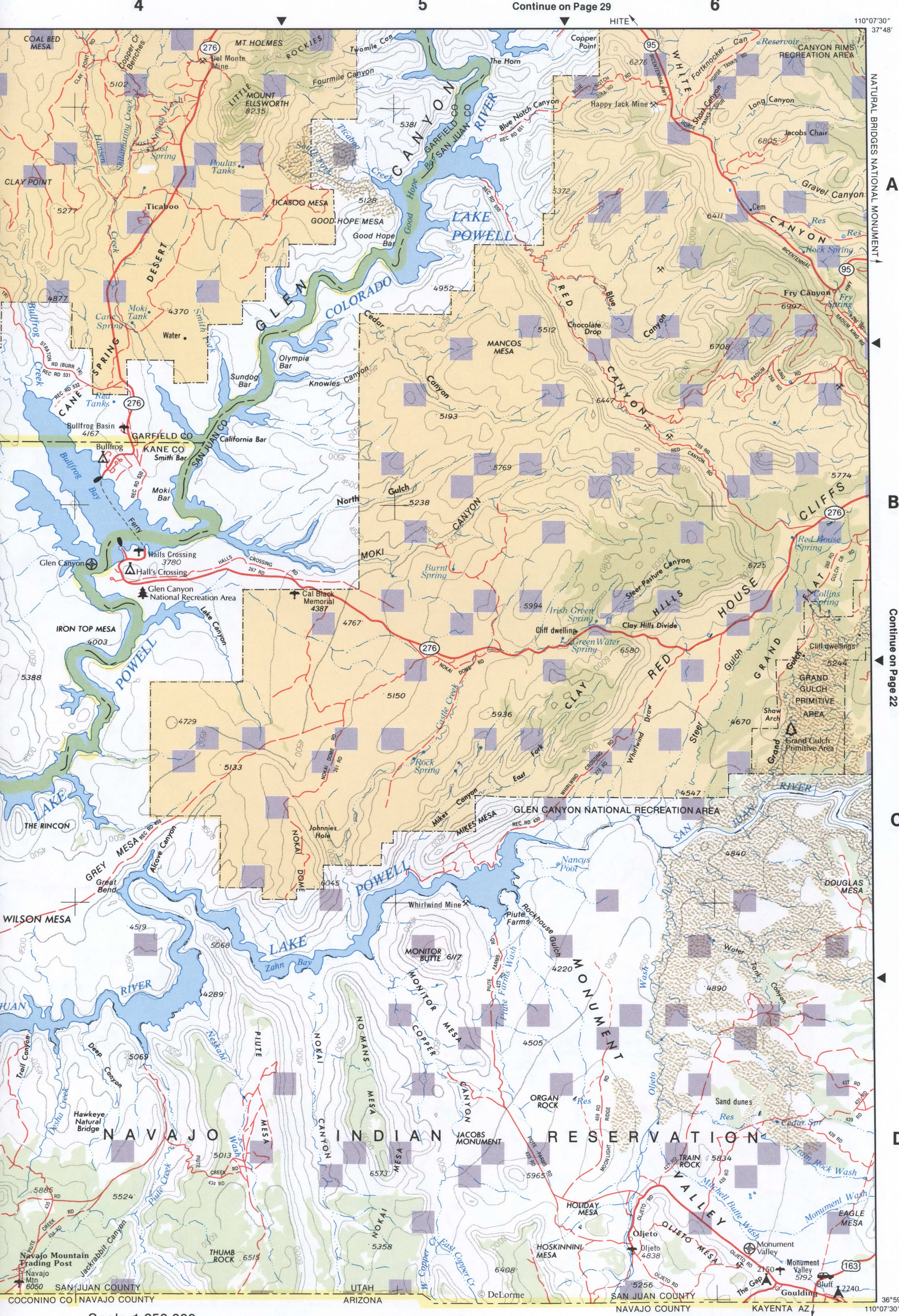 Topographic map of Southeast Utah - San Juan CO and Garfield CO