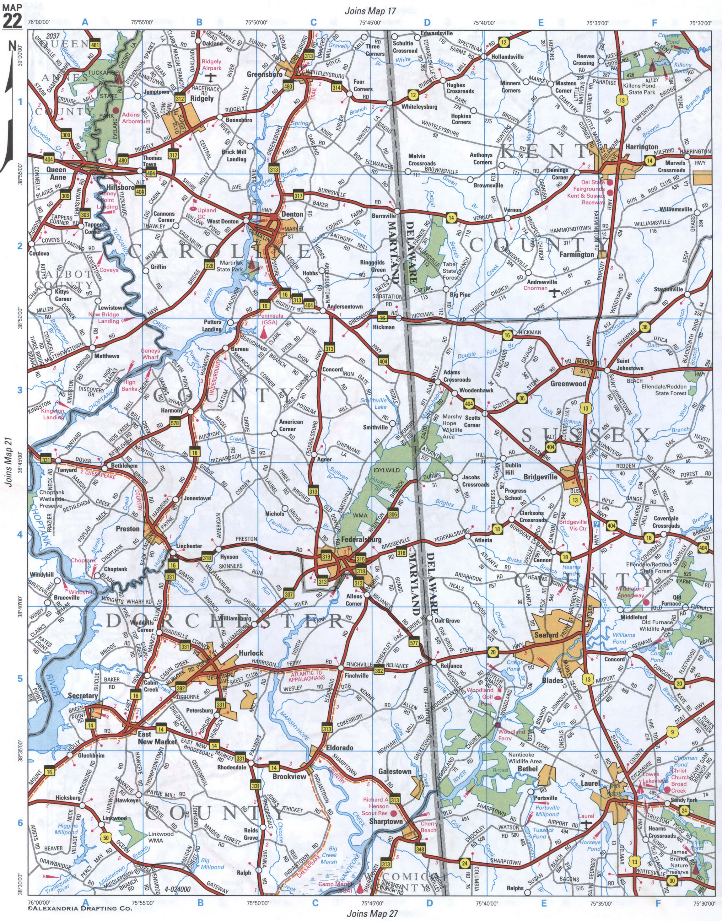 map of Caroline, Dorchester, Sussex, Kent Counties