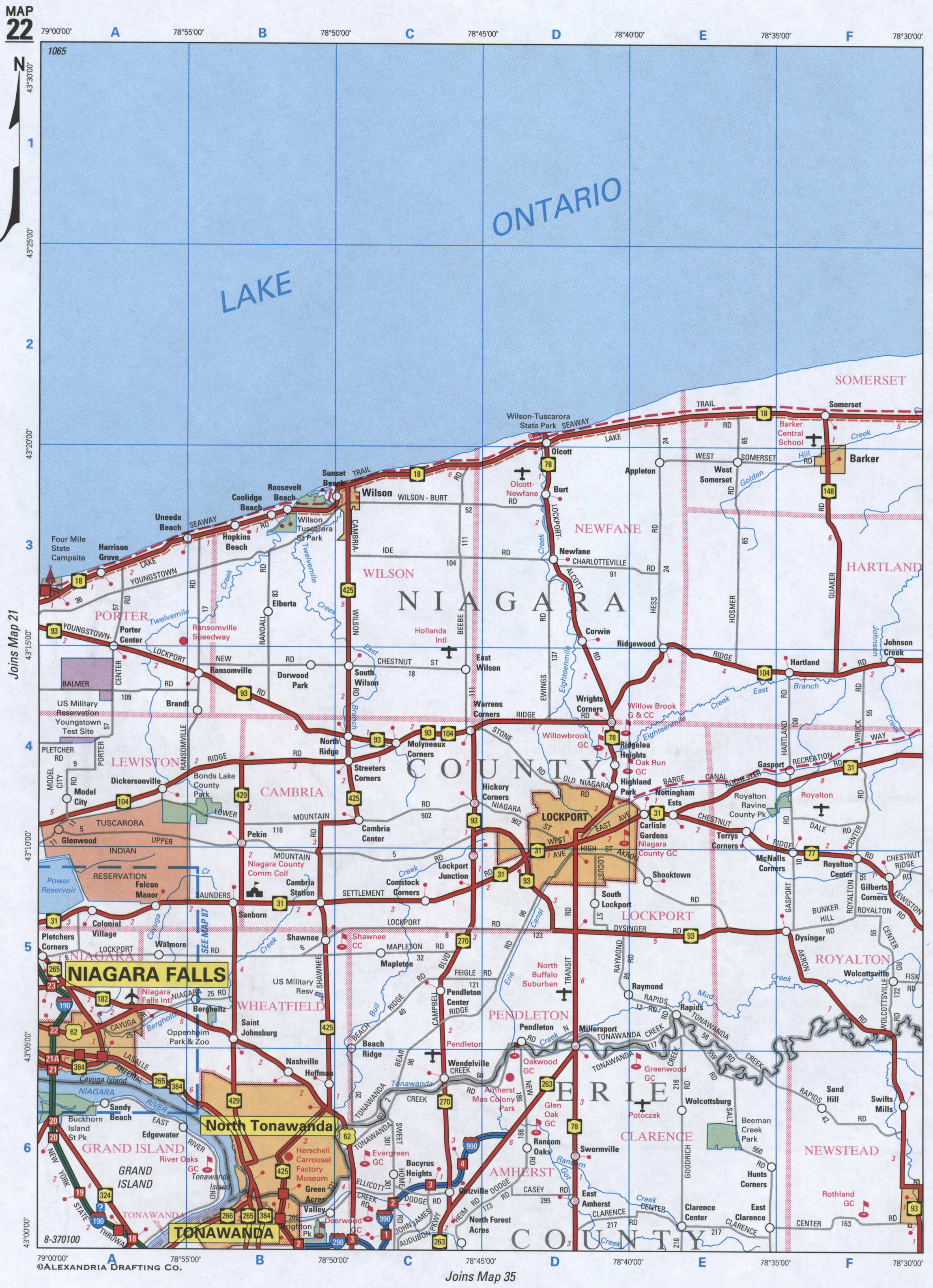 map of Niagara County and Erie County