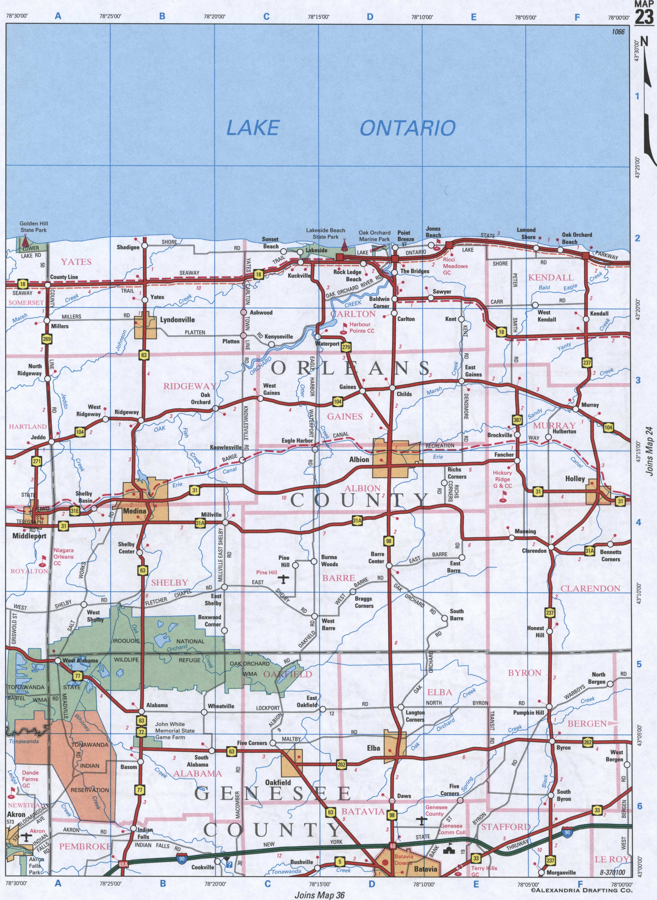 map of Orleans County and Genesee County
