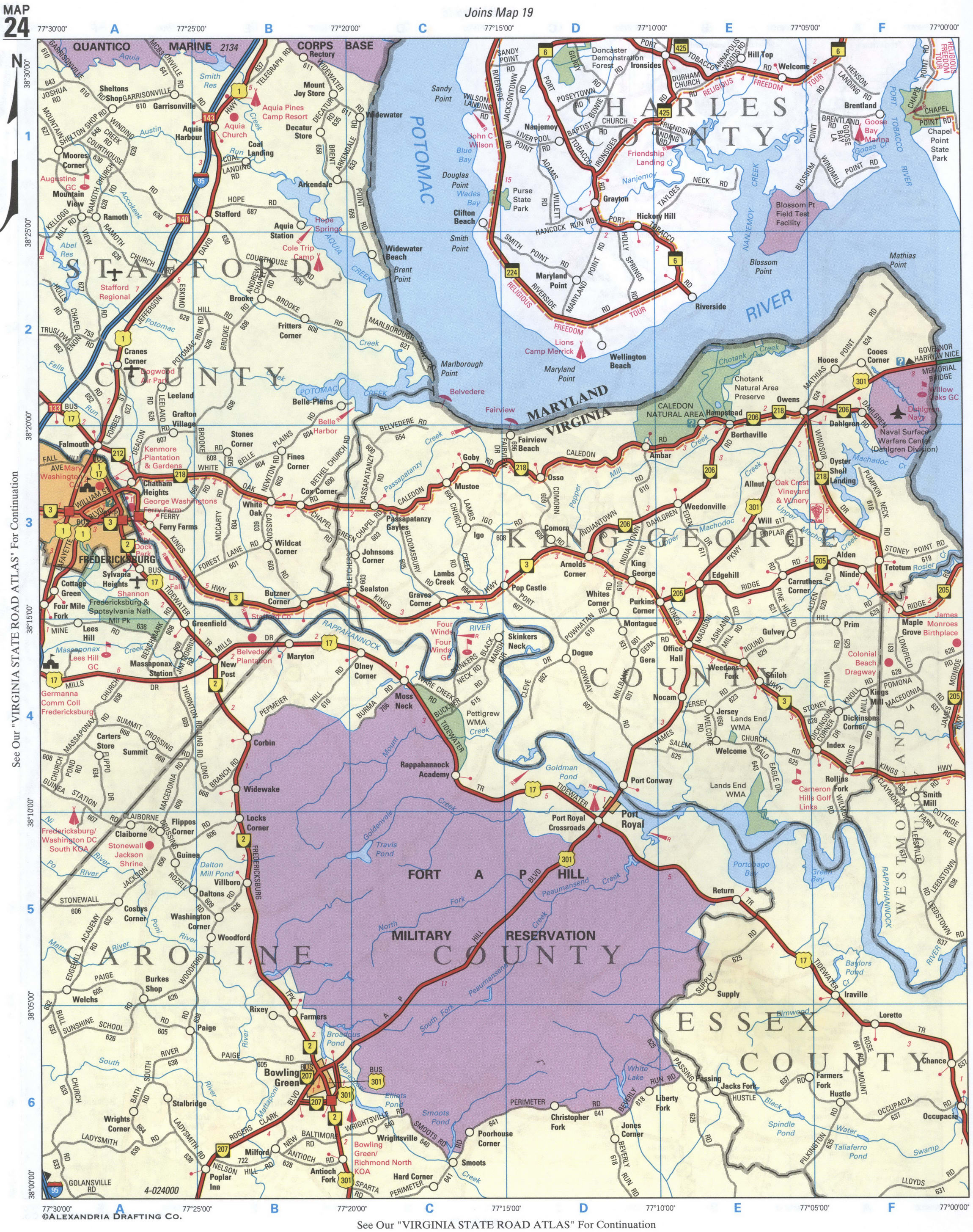 map of Charles County MD and Stafford County VA
