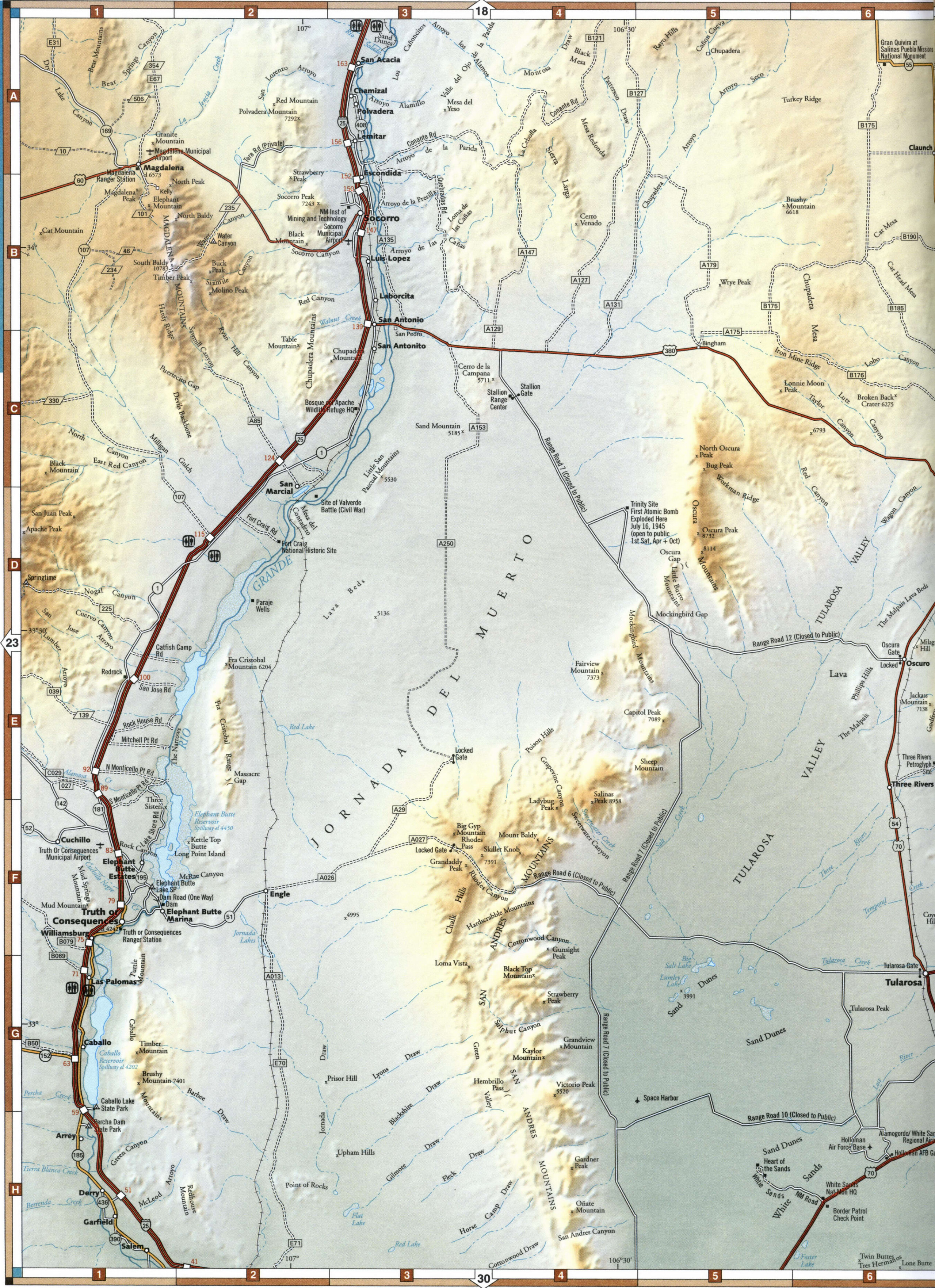 landscape map of Socorro and Sierra Counties