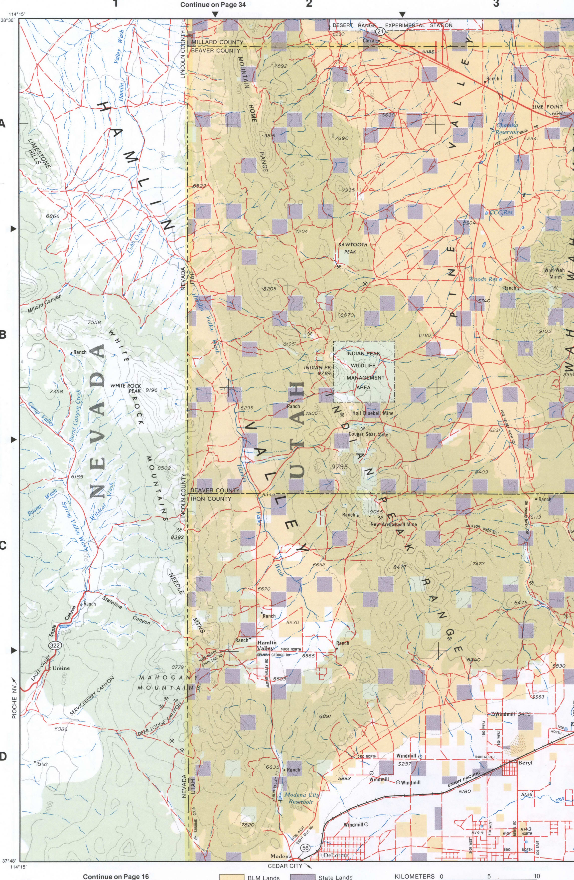 Topographic map of Southwestern Utah - Beaver CO and Iron CO