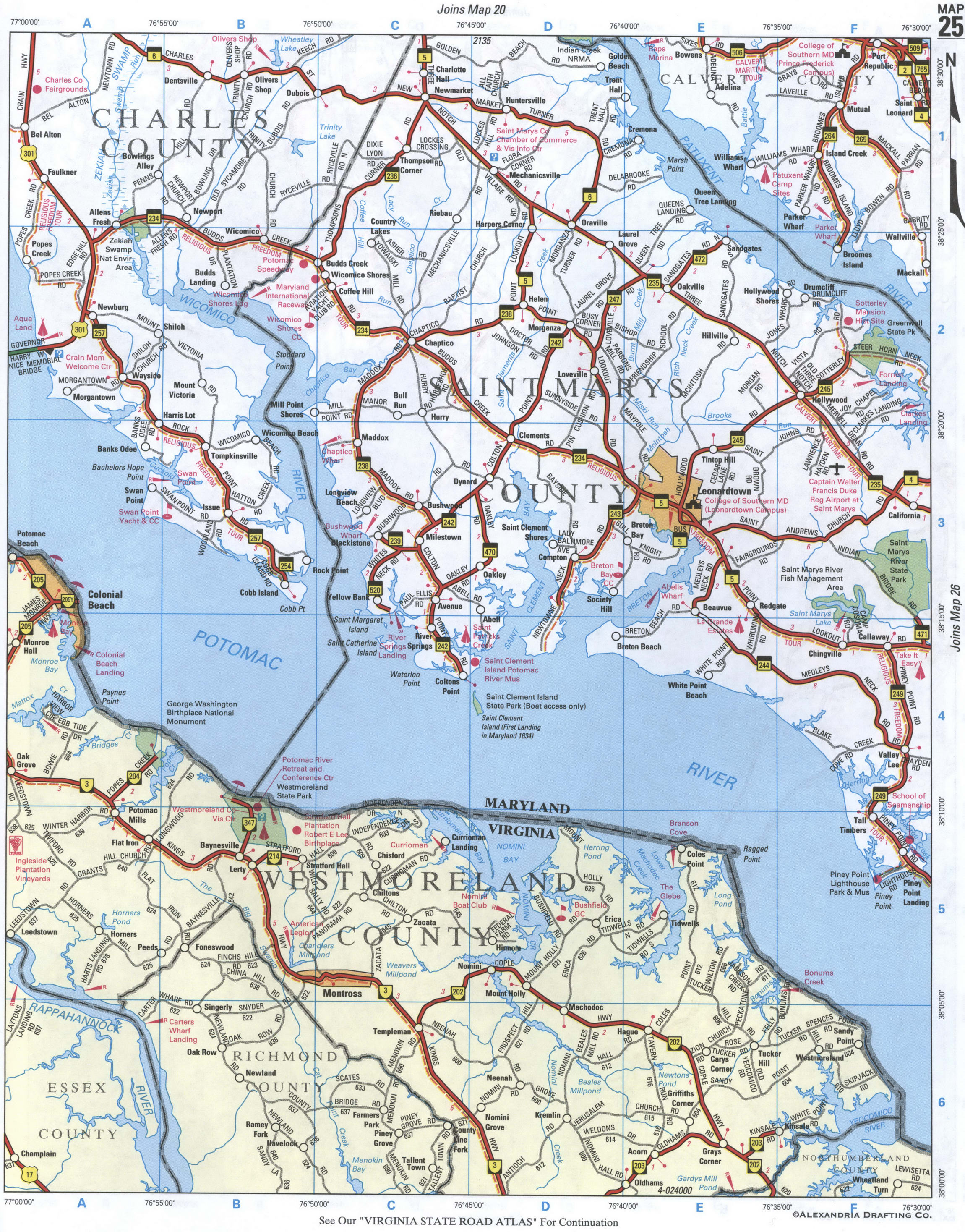 map of Saint Marys and Charles Counties