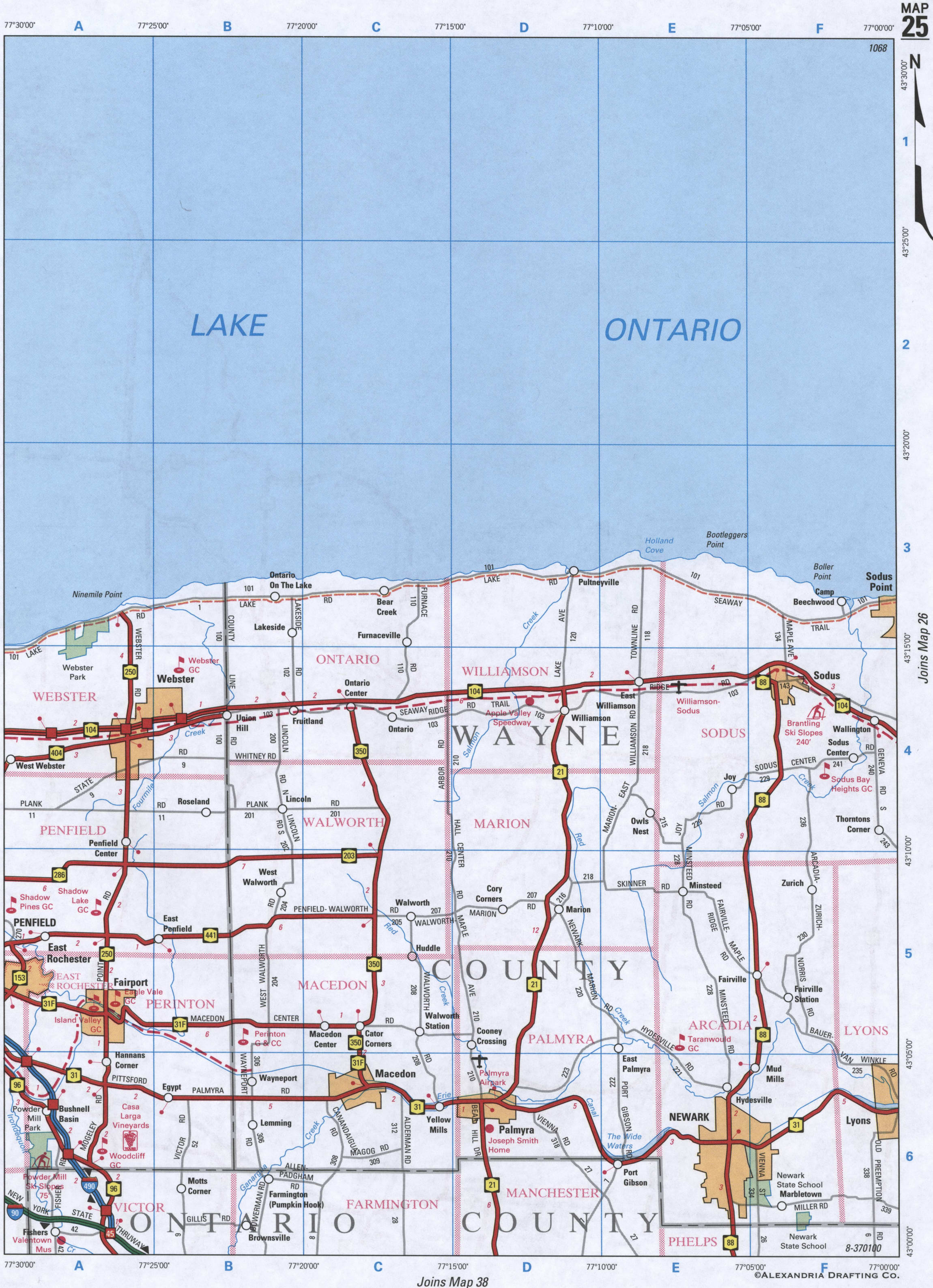 map of Wayne and Ontario Counties