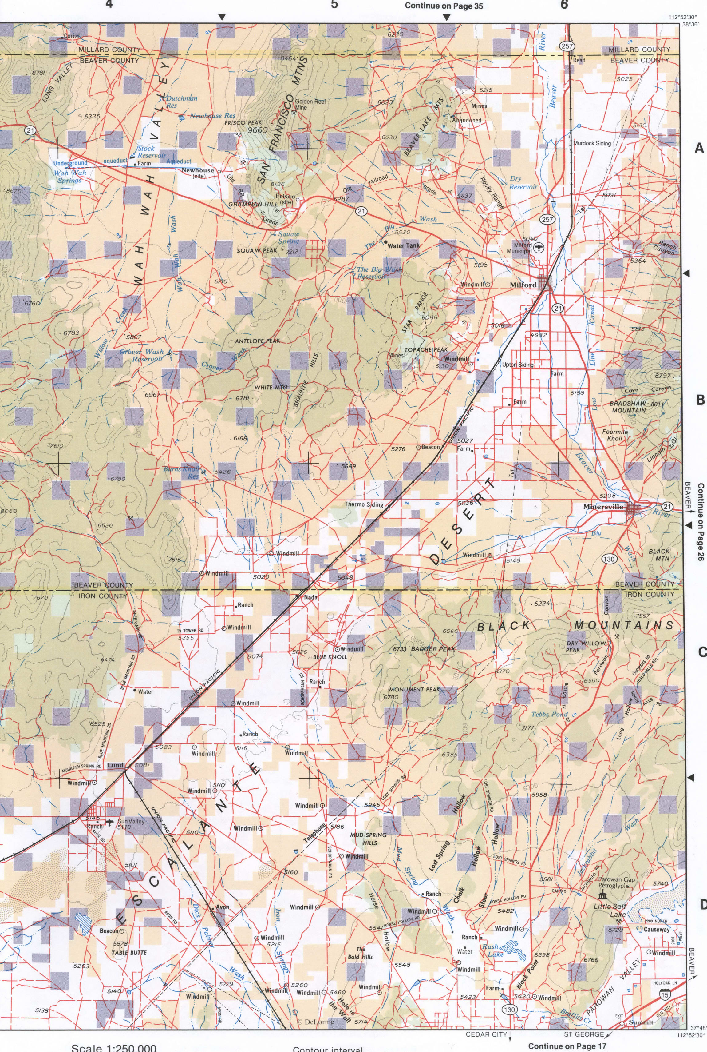 Topographic map of Southwestern Utah - Beaver CO and Iron CO