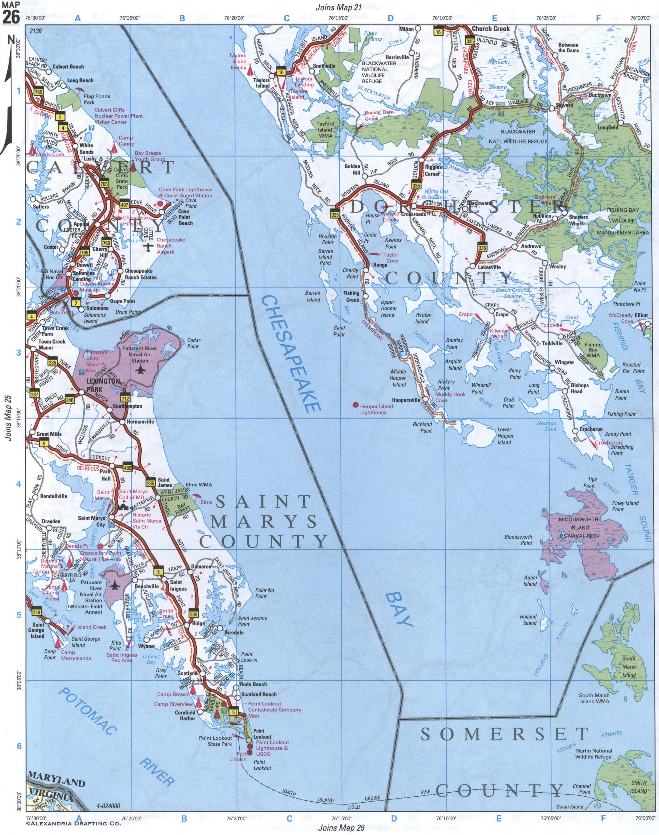 map of Dorchester County, Saint Marys County, Calvet County