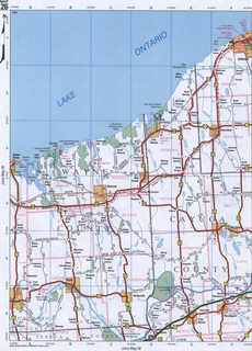Map of Wayne County and Cayuga County with roads