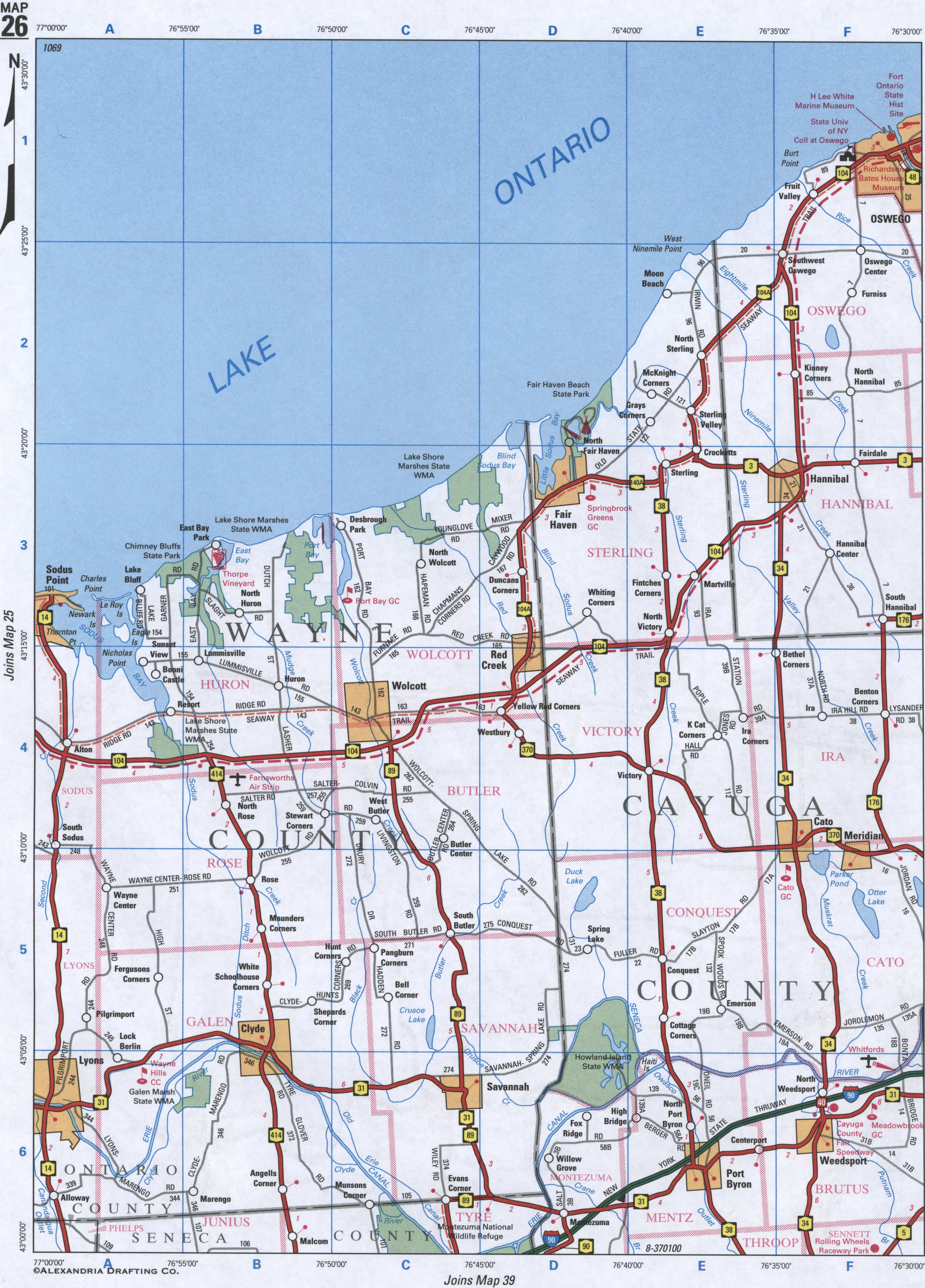 map of Wayne and Cayuga Counties