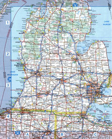 Big map of the Detroit and Grand Rapids area. Map of Roads in Michigan State