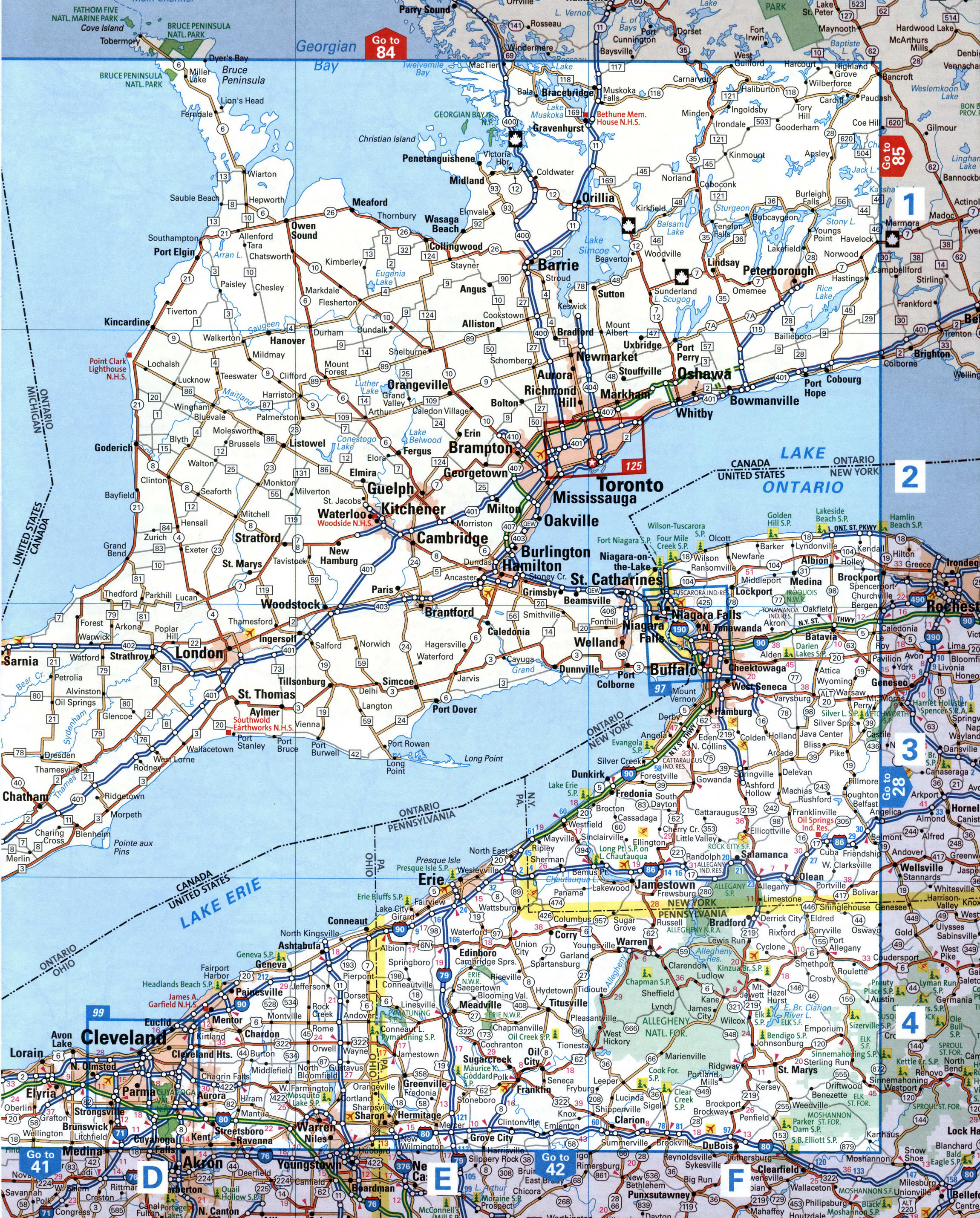 Detailed map of western New York state. Map of Buffalo area
