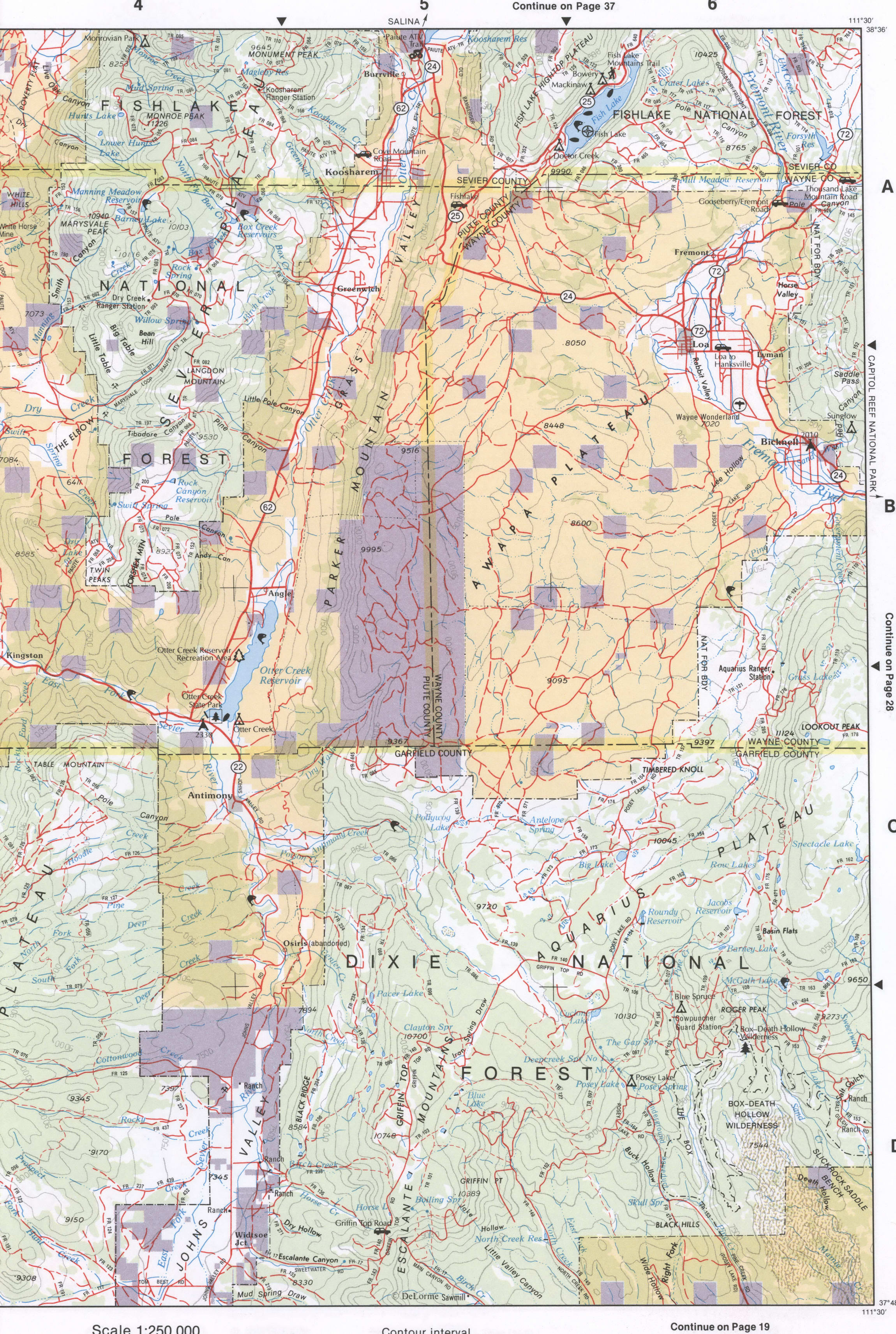 Topographic map of Southwestern Utah - Piuta CO, Wayne CO, Garfield CO