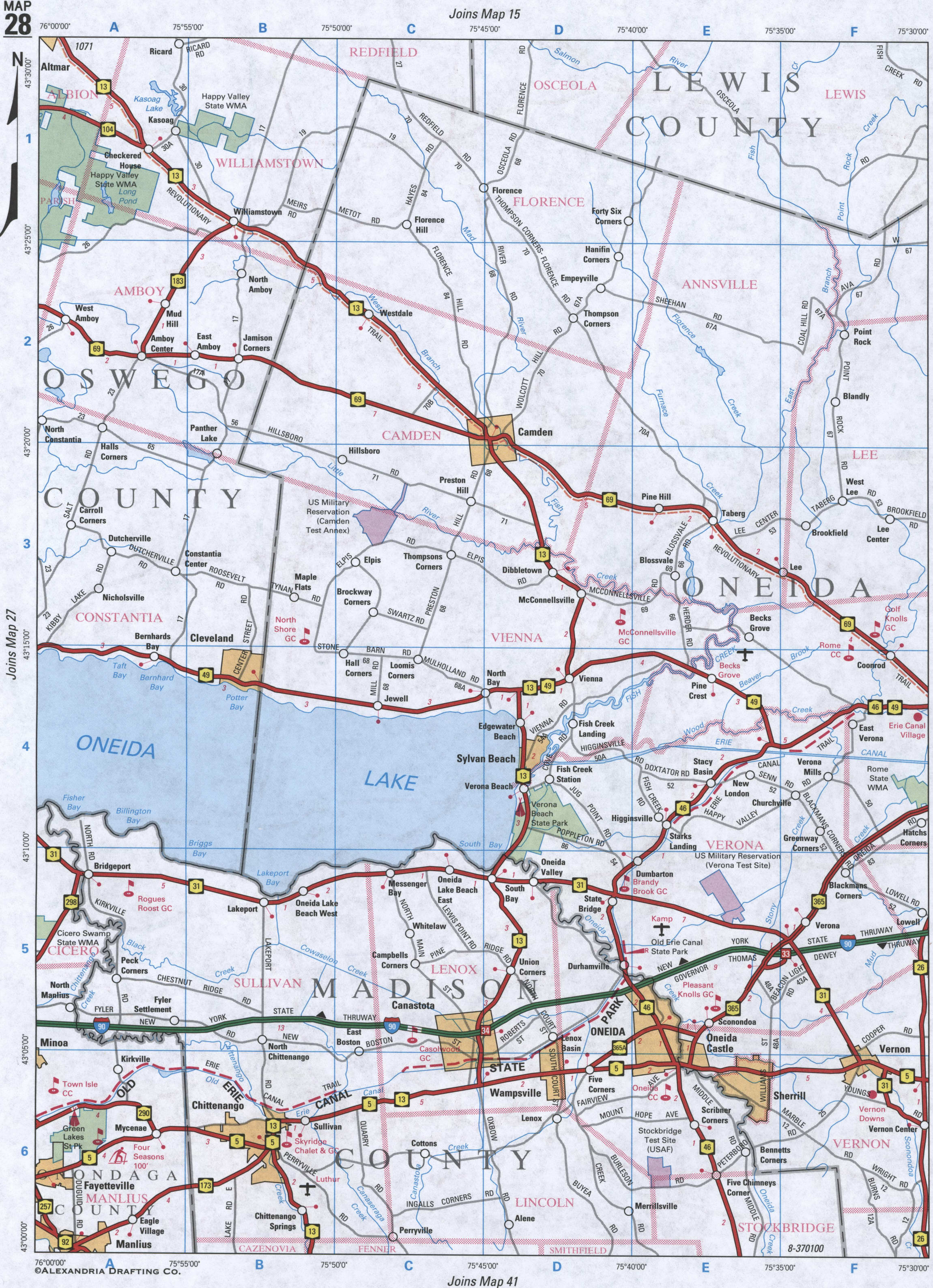 map of Madison and Oneida Counties
