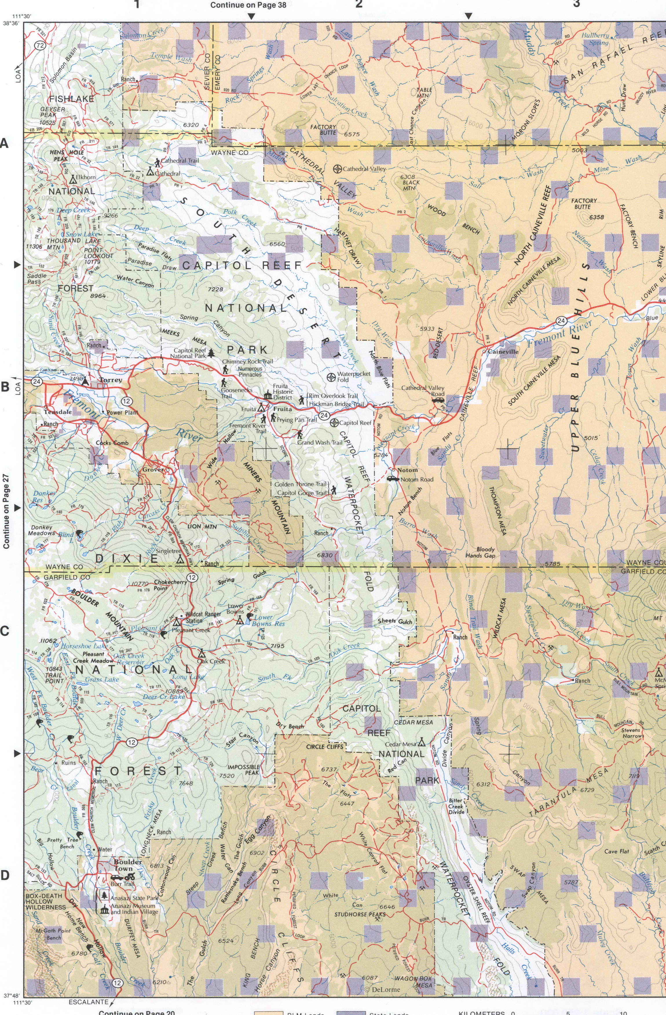 Large-scale topographic map of Southeast Utah - Wayne and Garfield counties Large-scale topographic map of Southeast Utah - Wayne and Garfield counties