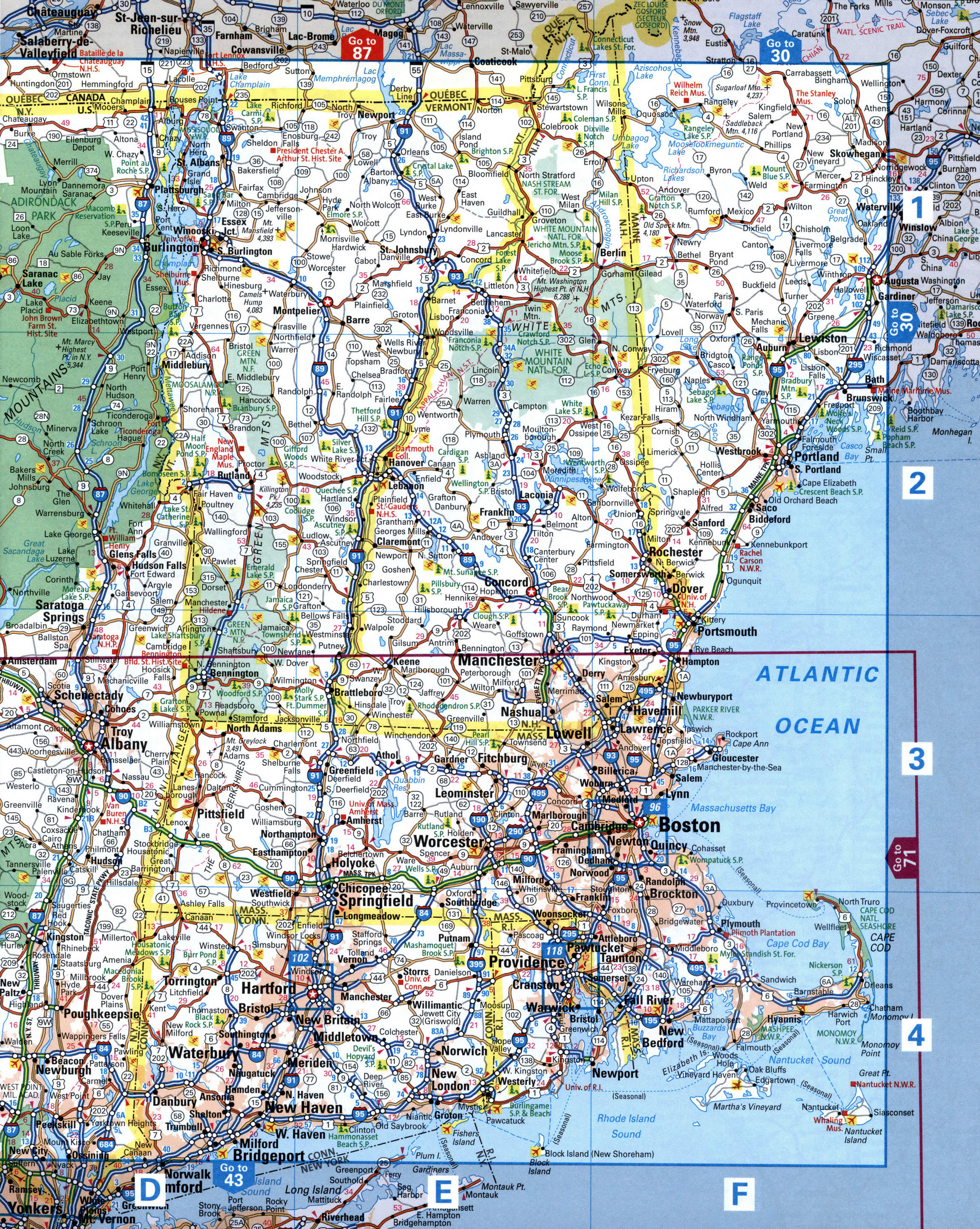 map of the Burlington and Manchester area. Map of Roads in Vermont and New Hampshire State