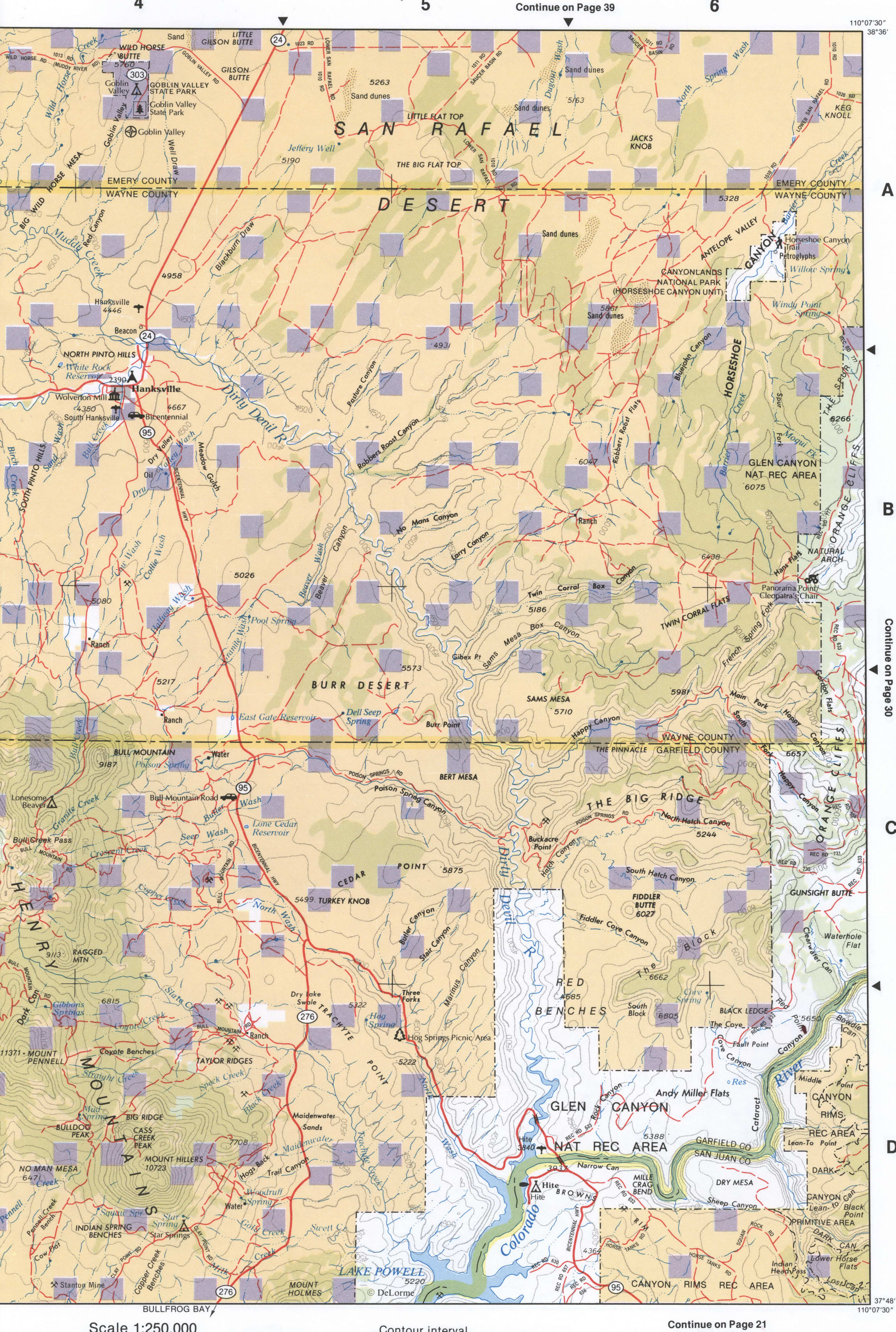 Large-scale topographic map of Southeast Utah - Wayne and Garfield counties Large-scale topographic map of Southeast Utah - Wayne and Garfield counties