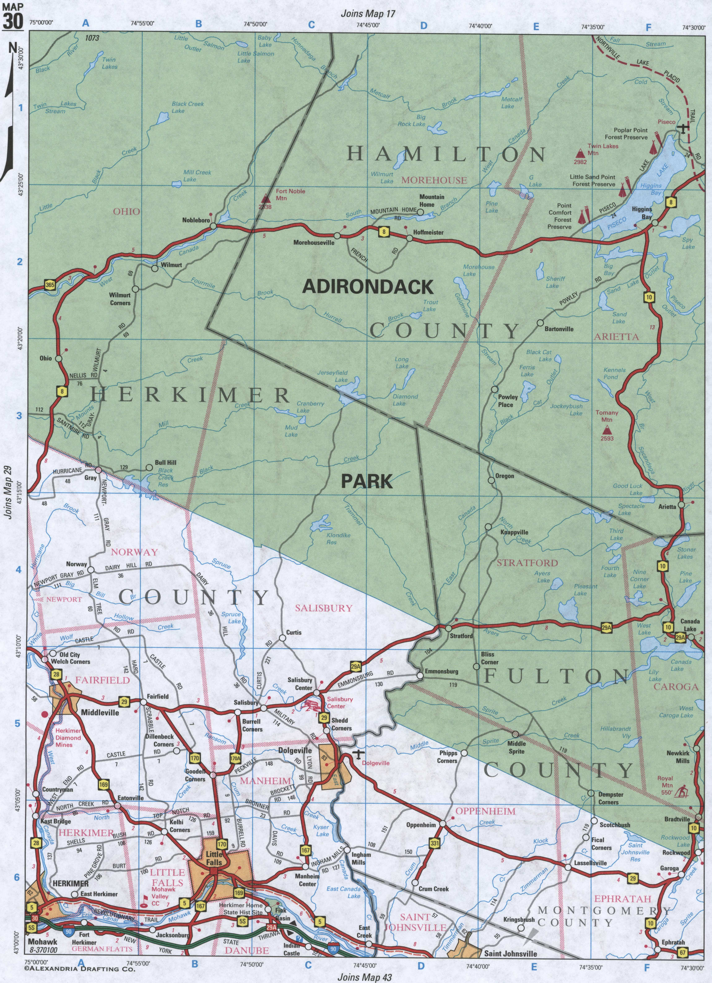 map of Herkimer and Fulton Counties