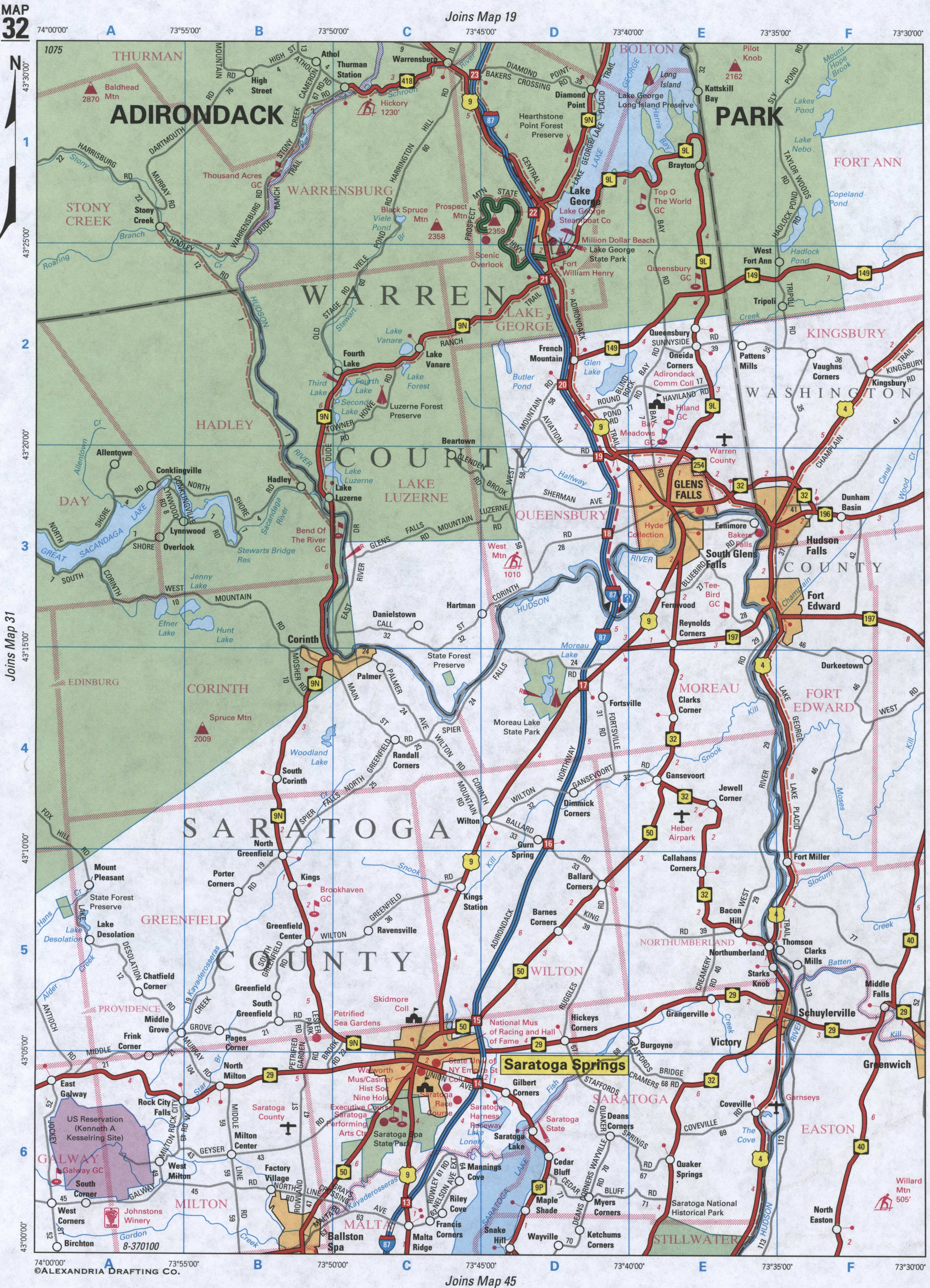 map of Warren and Saratoga Counties