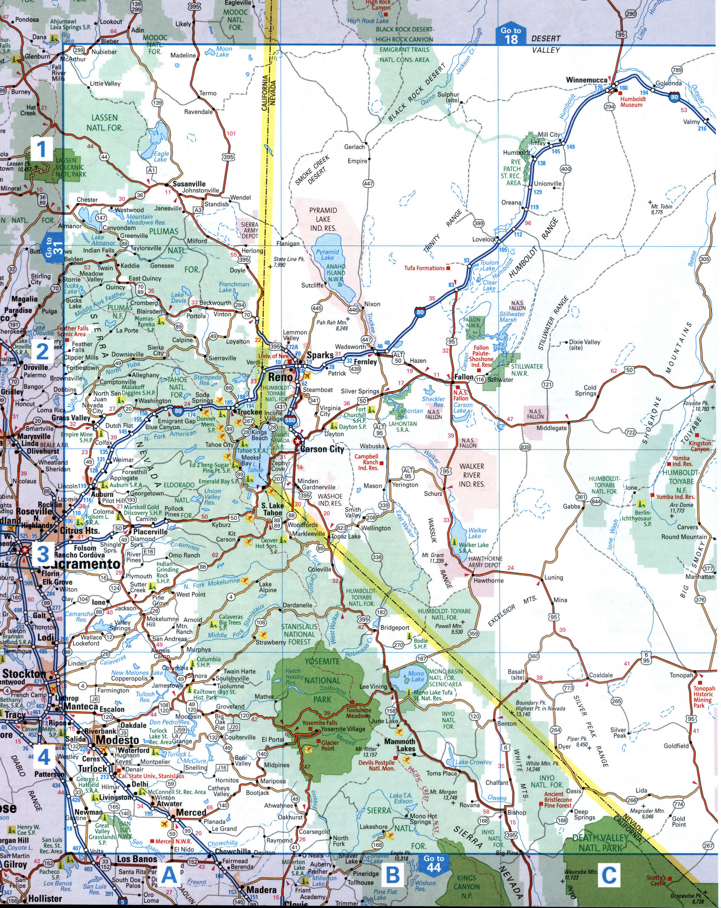 map of the Reno and Sacramento area