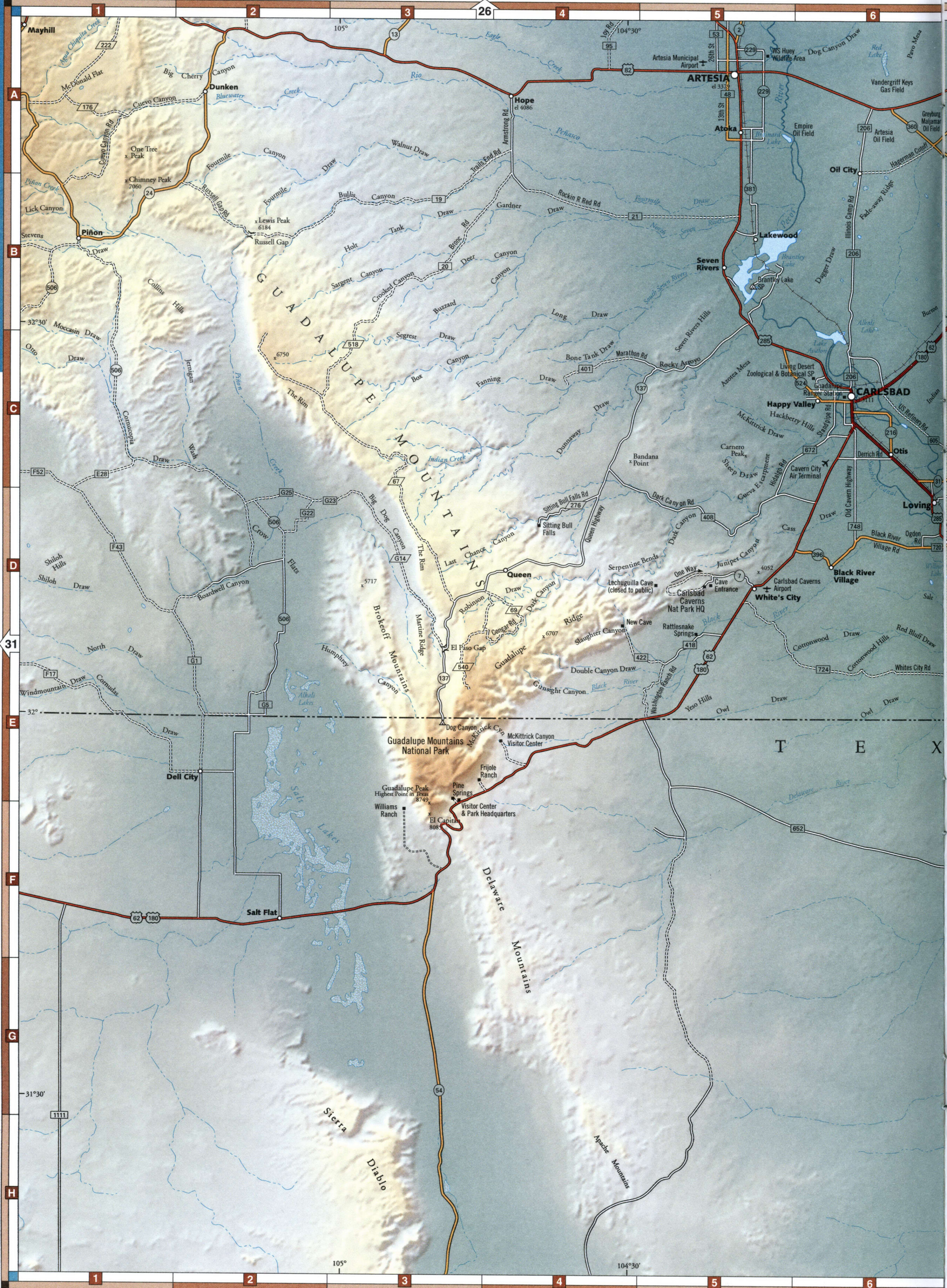landscape map of Eddy County shows highways