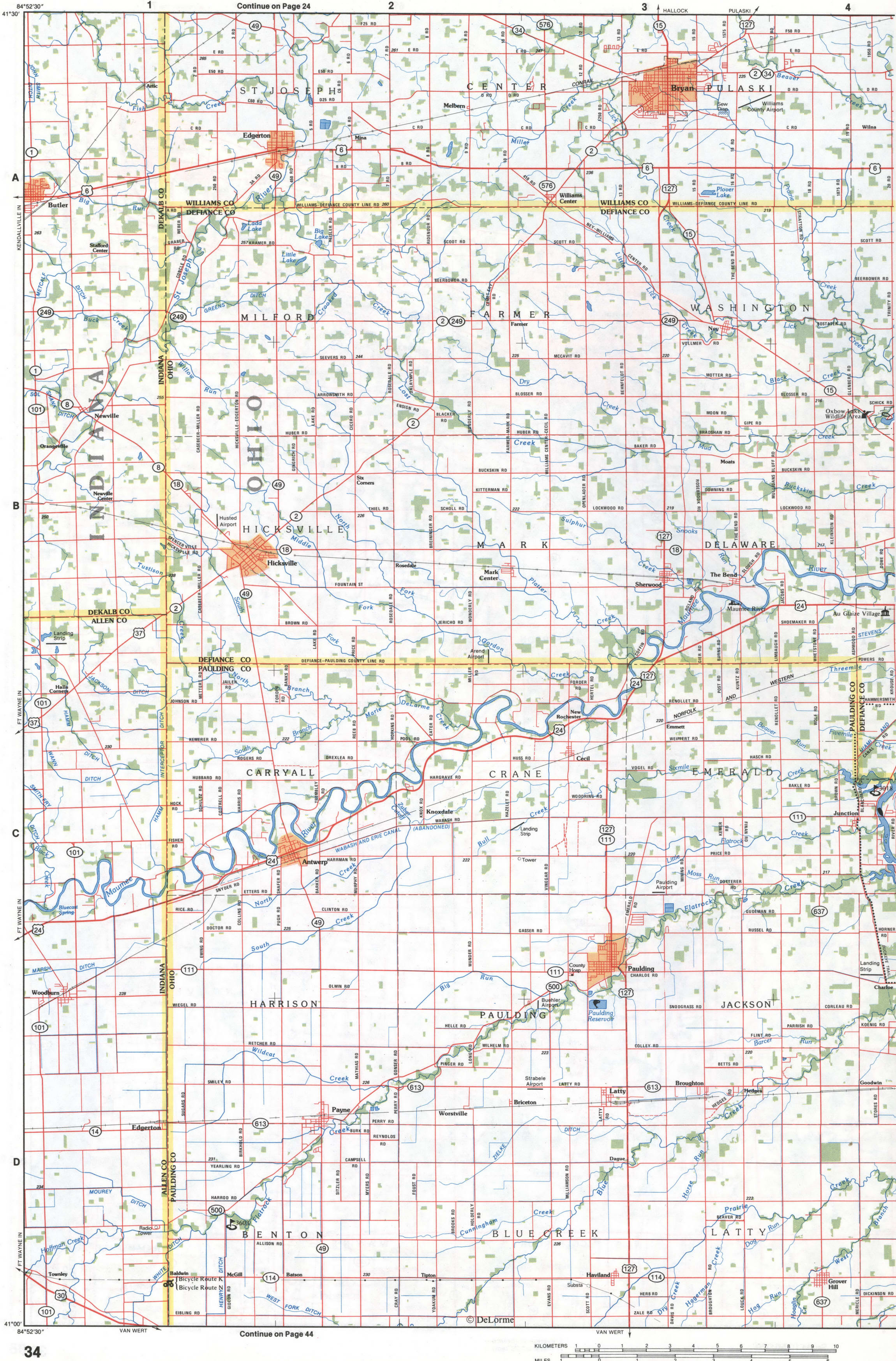 Map of Northwestern Ohio - Paulding OH and Defiance OH
