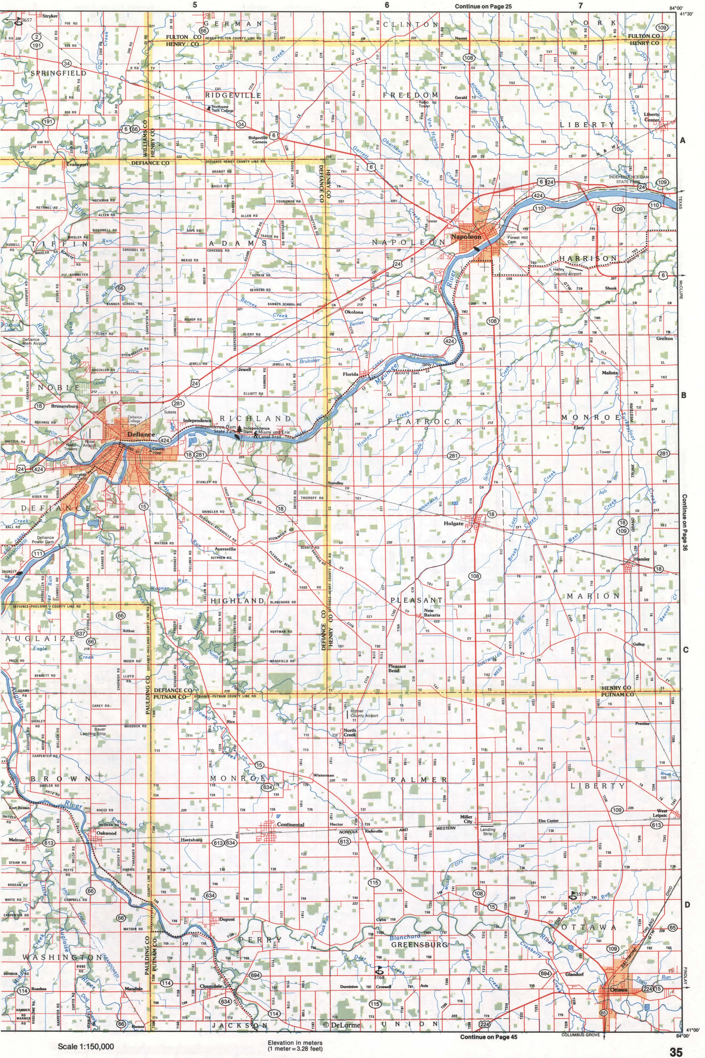 Map of Northwestern Ohio - Henry and Putnam counties