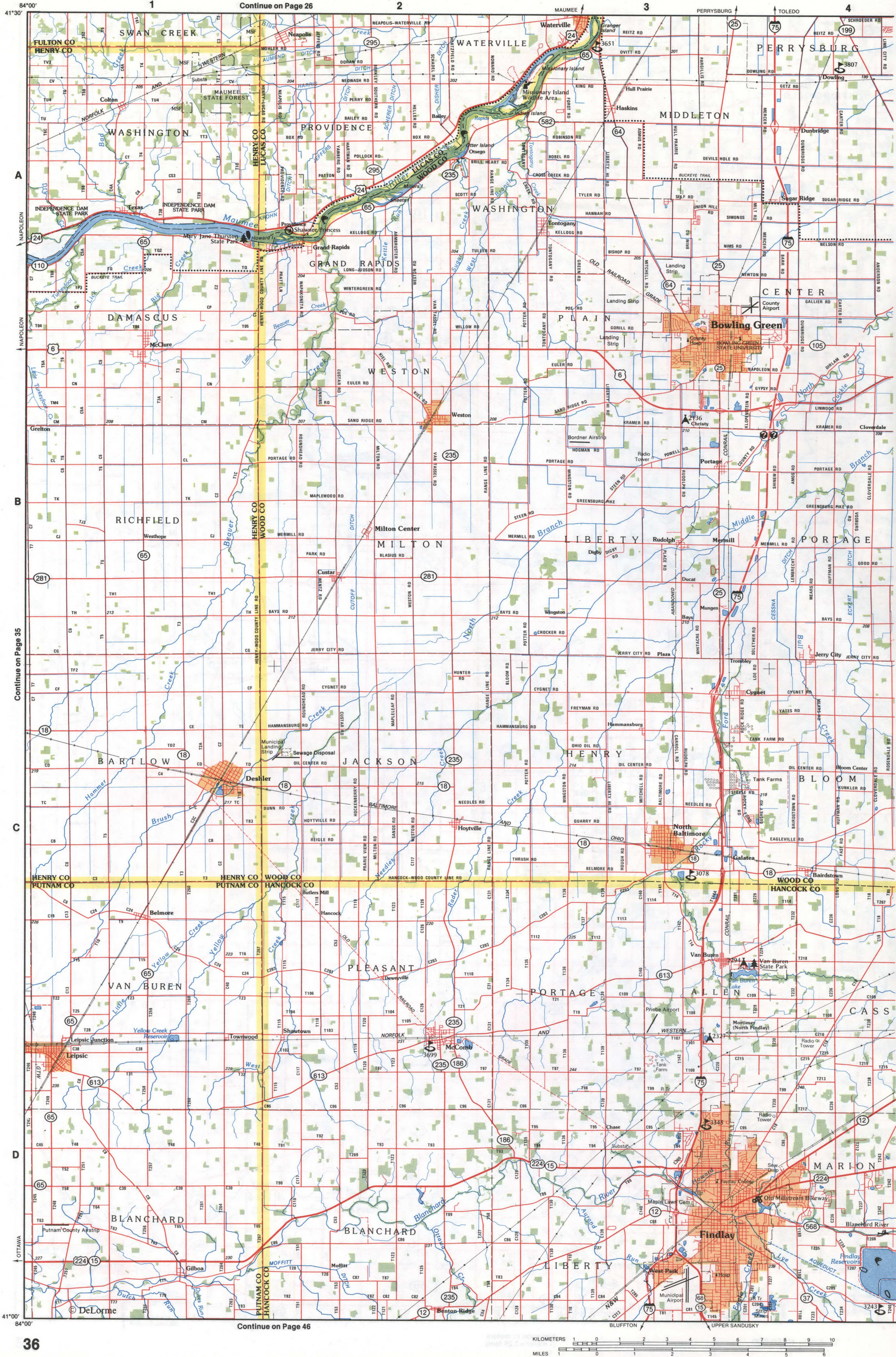 Map of Northwestern Ohio - Wood and Hancock counties