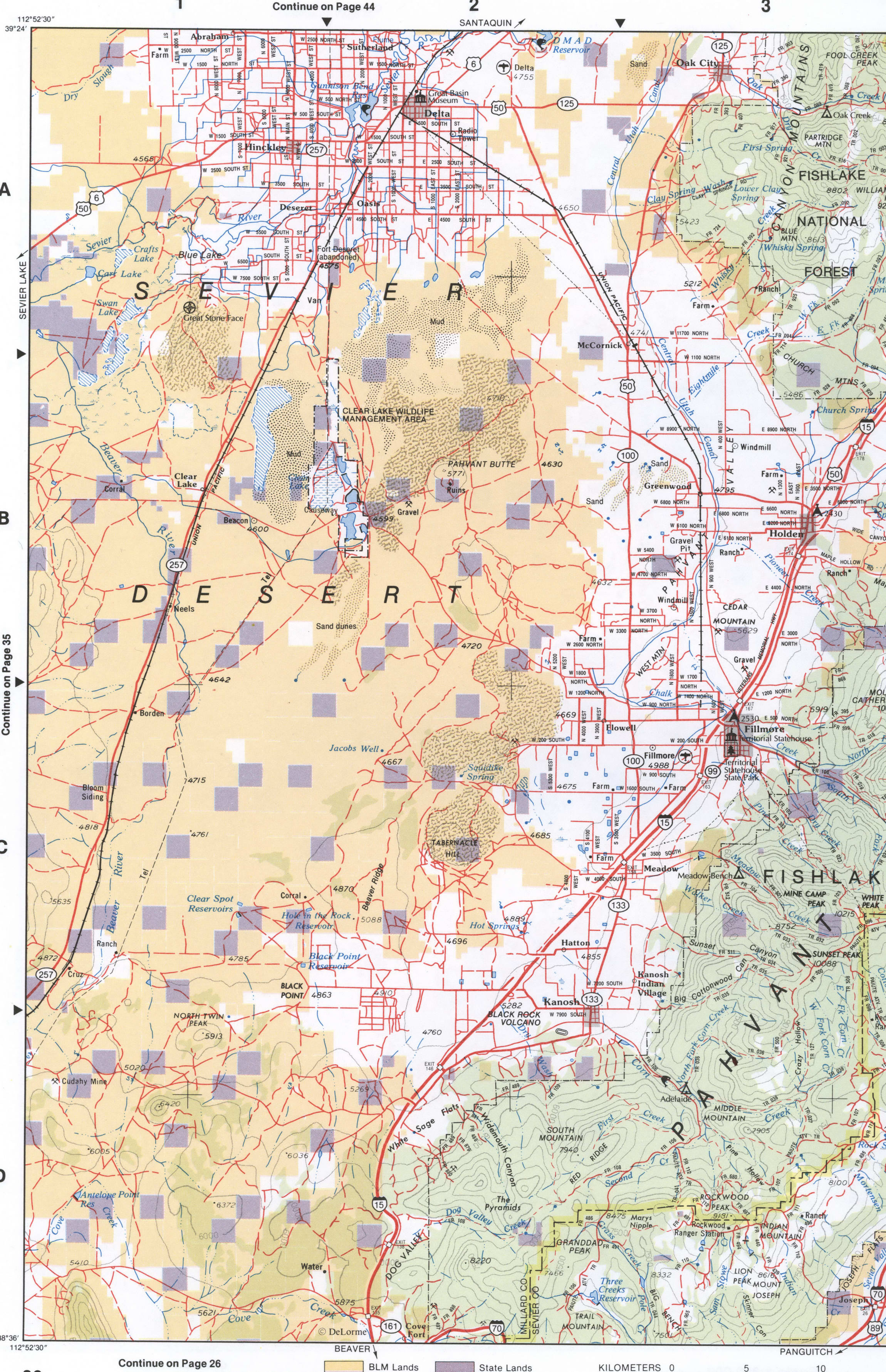 Topographic map of Southwestern Utah - Millard CO