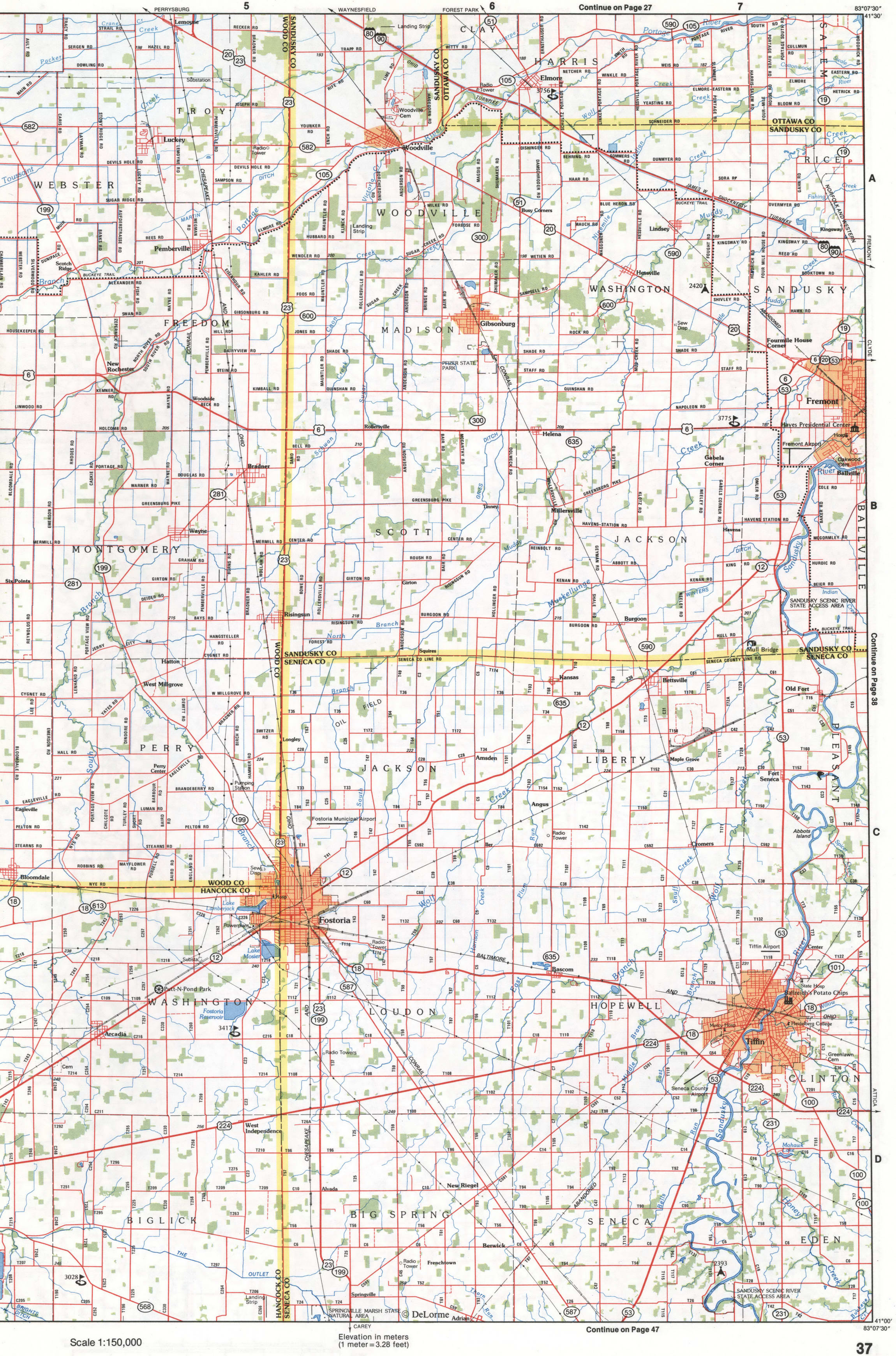 Map of Northwestern Ohio - Seneca and Sandusky counties