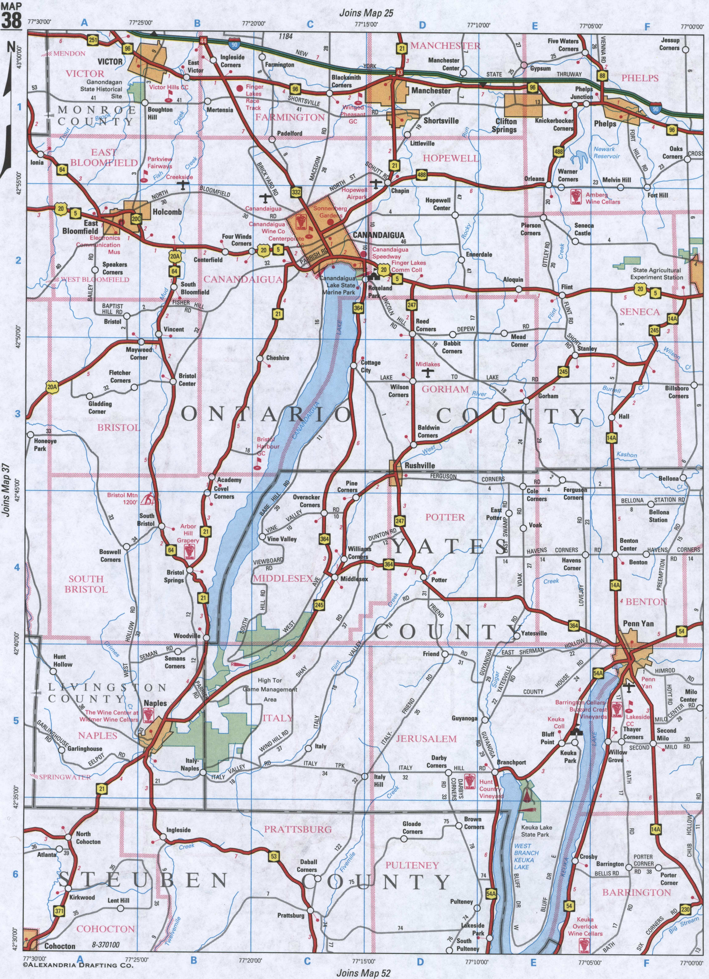 map of Ontario County NY and Yates County NY